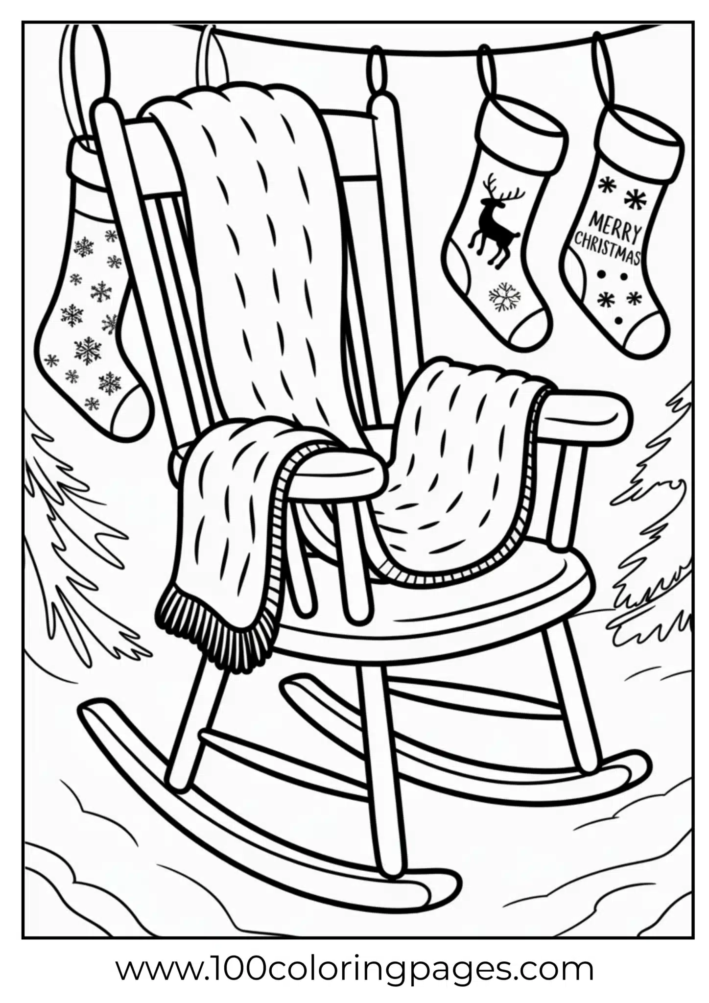 A rocking chair with blanket on Christmas