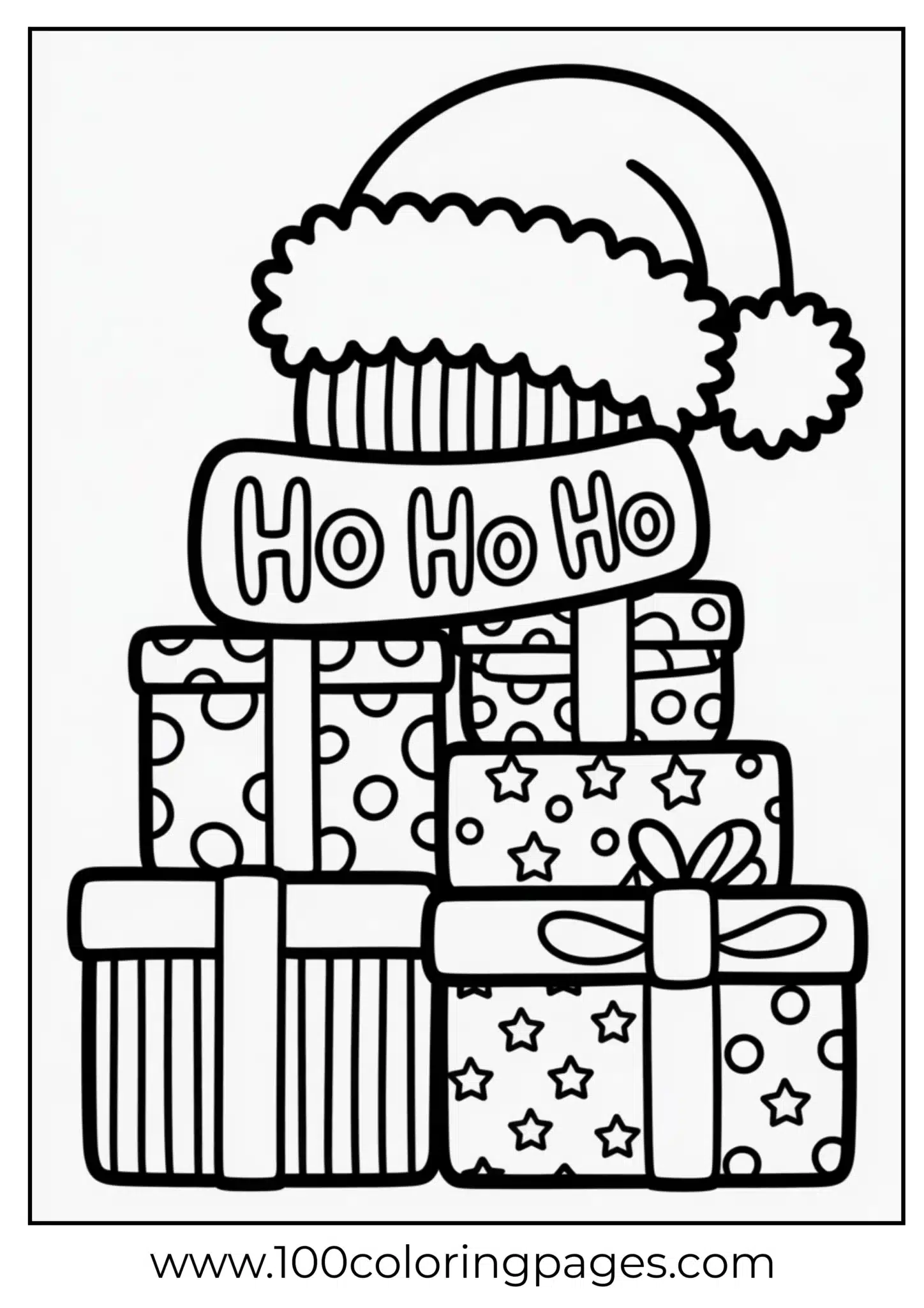A Santa hat on Christmas presents
