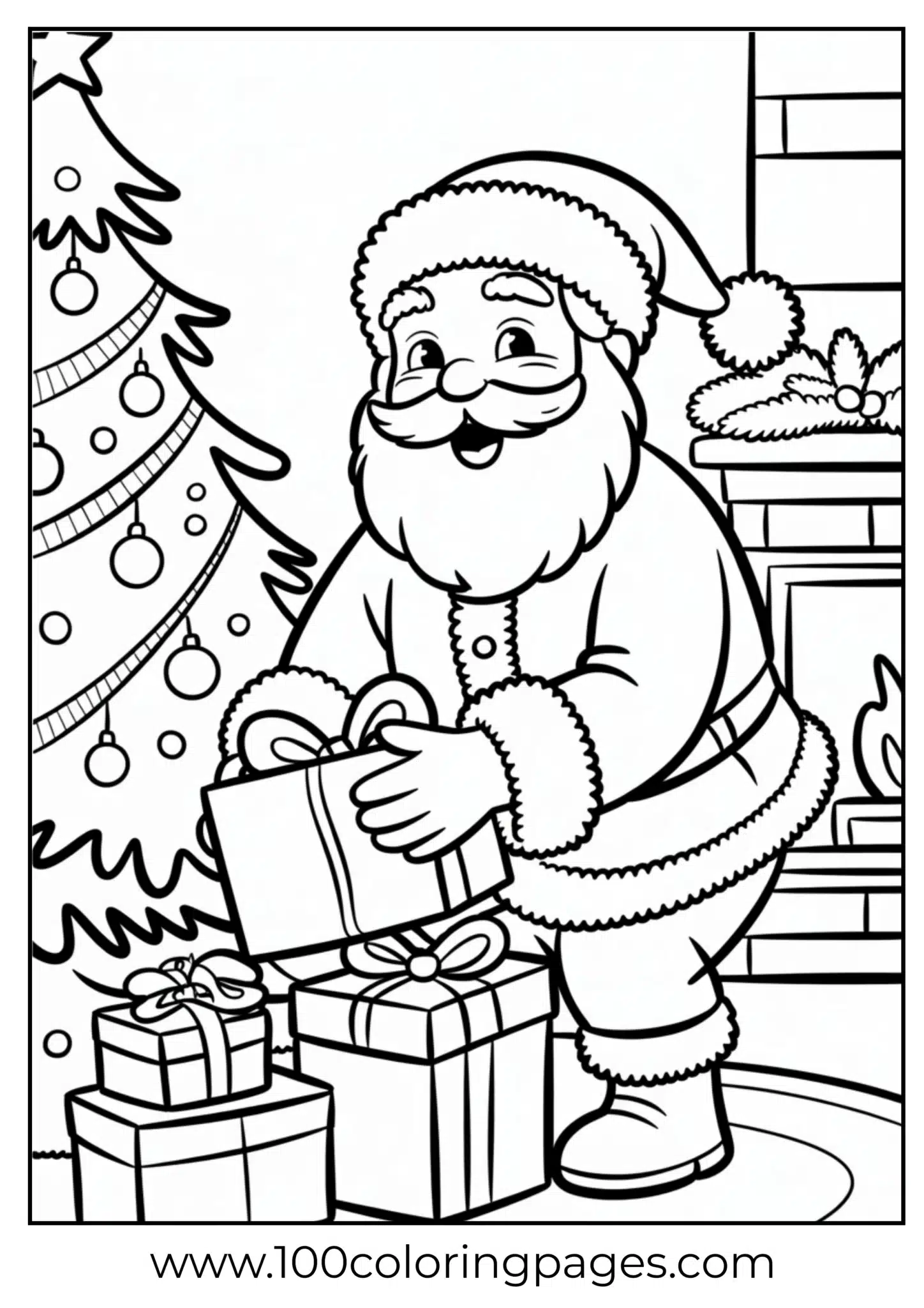 Santa putting gifts under Christmas tree