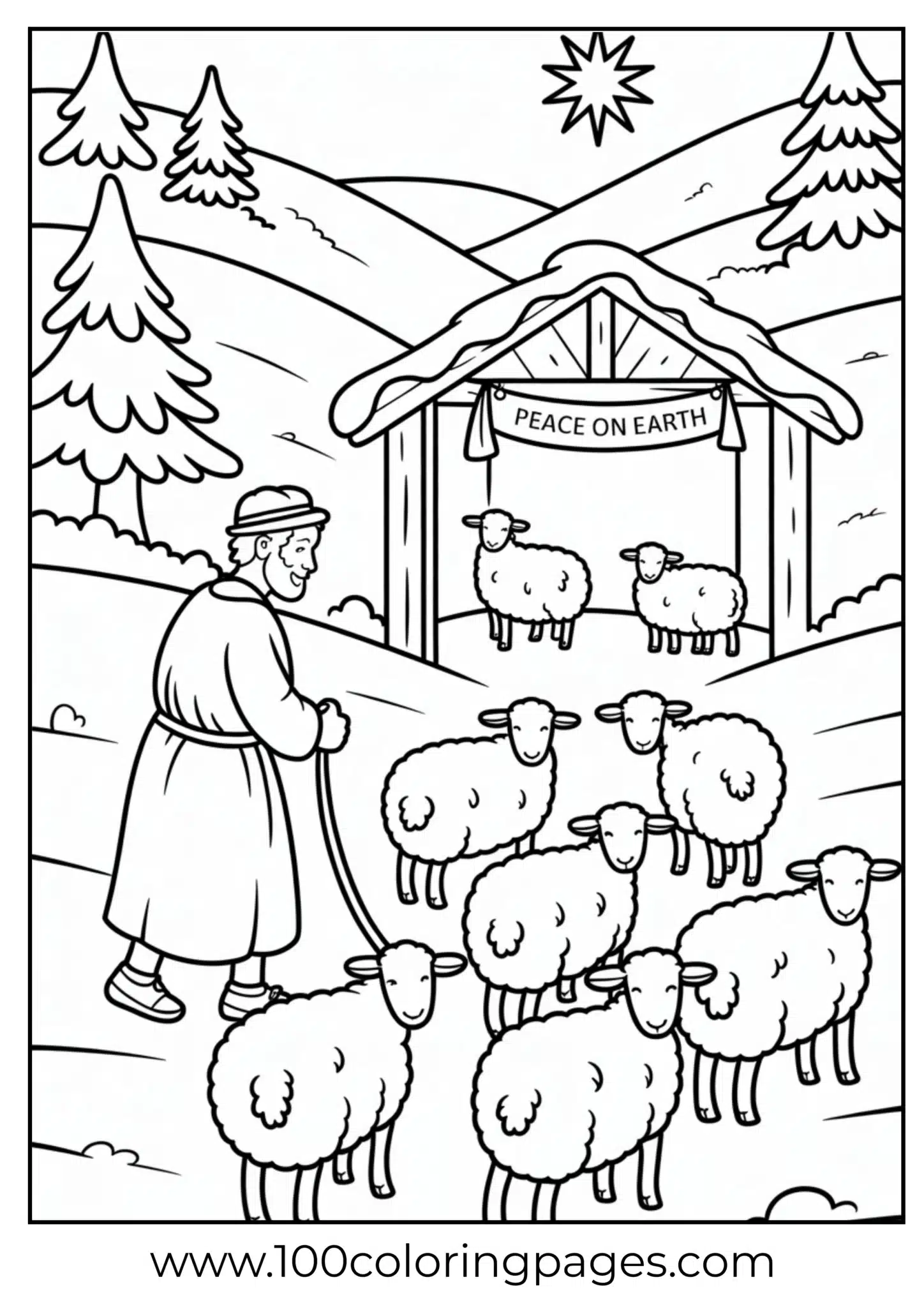 Shepherd and sheep in nativity on Christmas