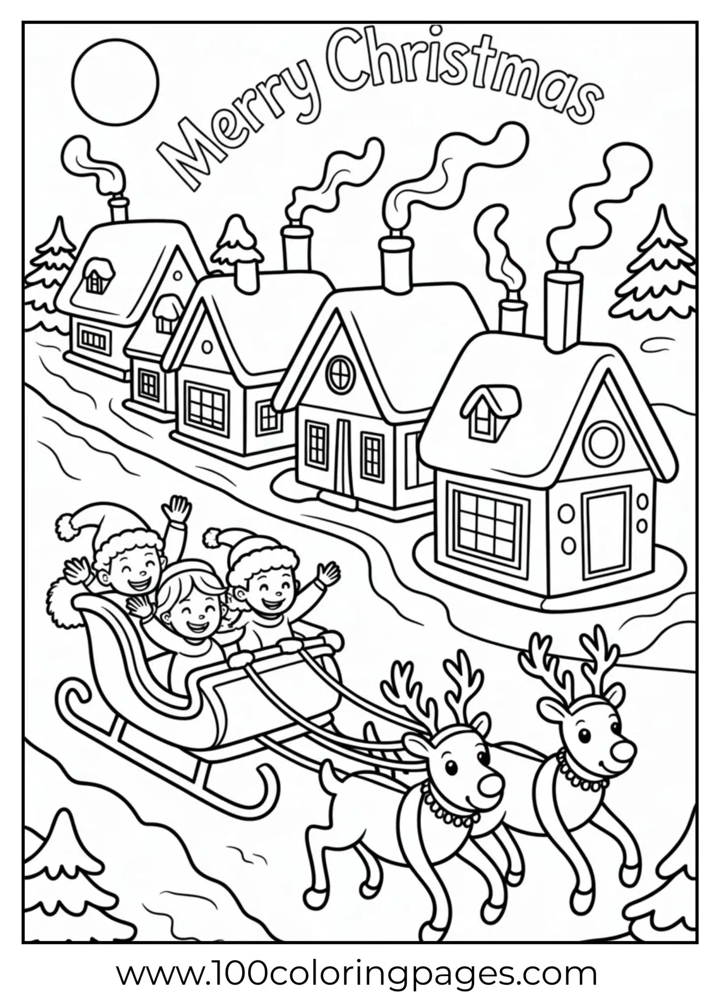 Children riding a sleigh on Christmas Eve