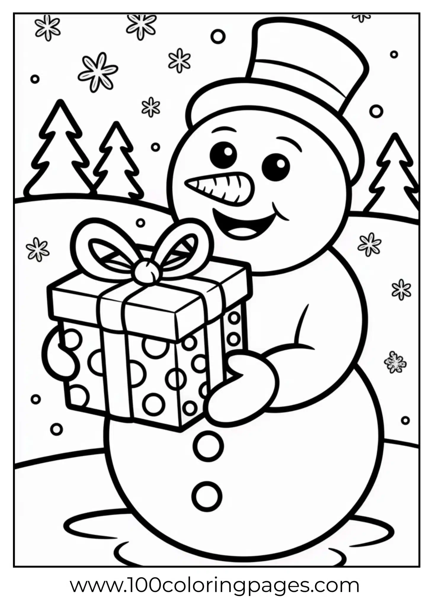 A snowman holding a gift on Christmas