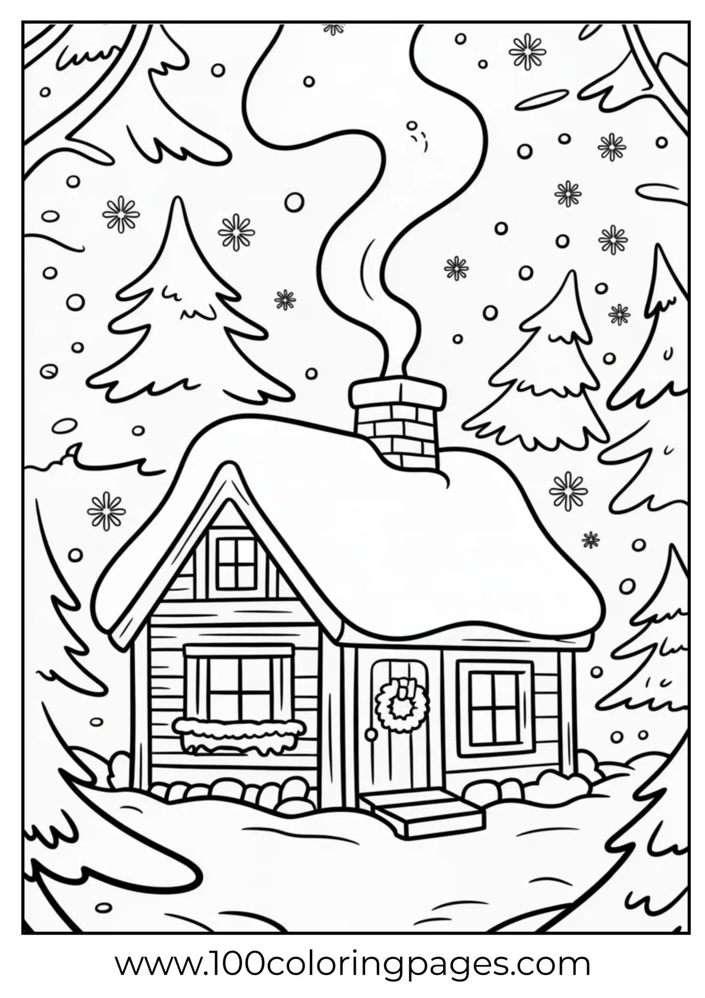 A snowy cabin in the forest on Christmas