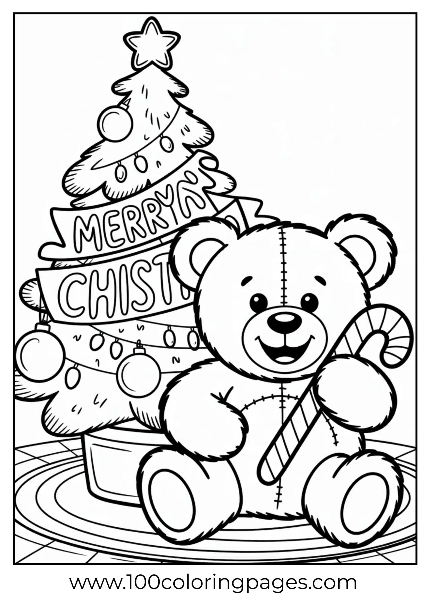 A teddy bear with candy cane on Christmas