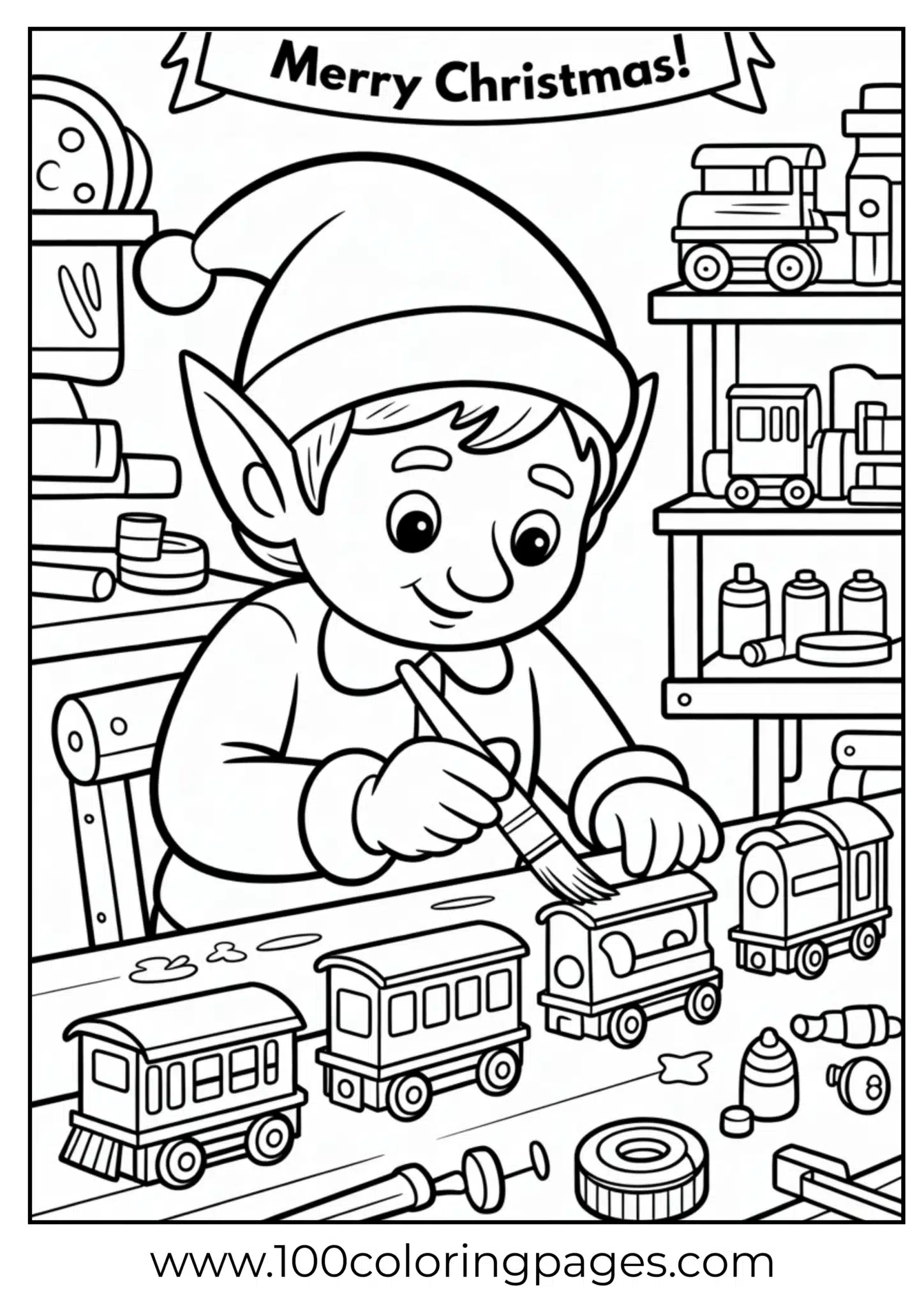 An elf painting toys on Christmas