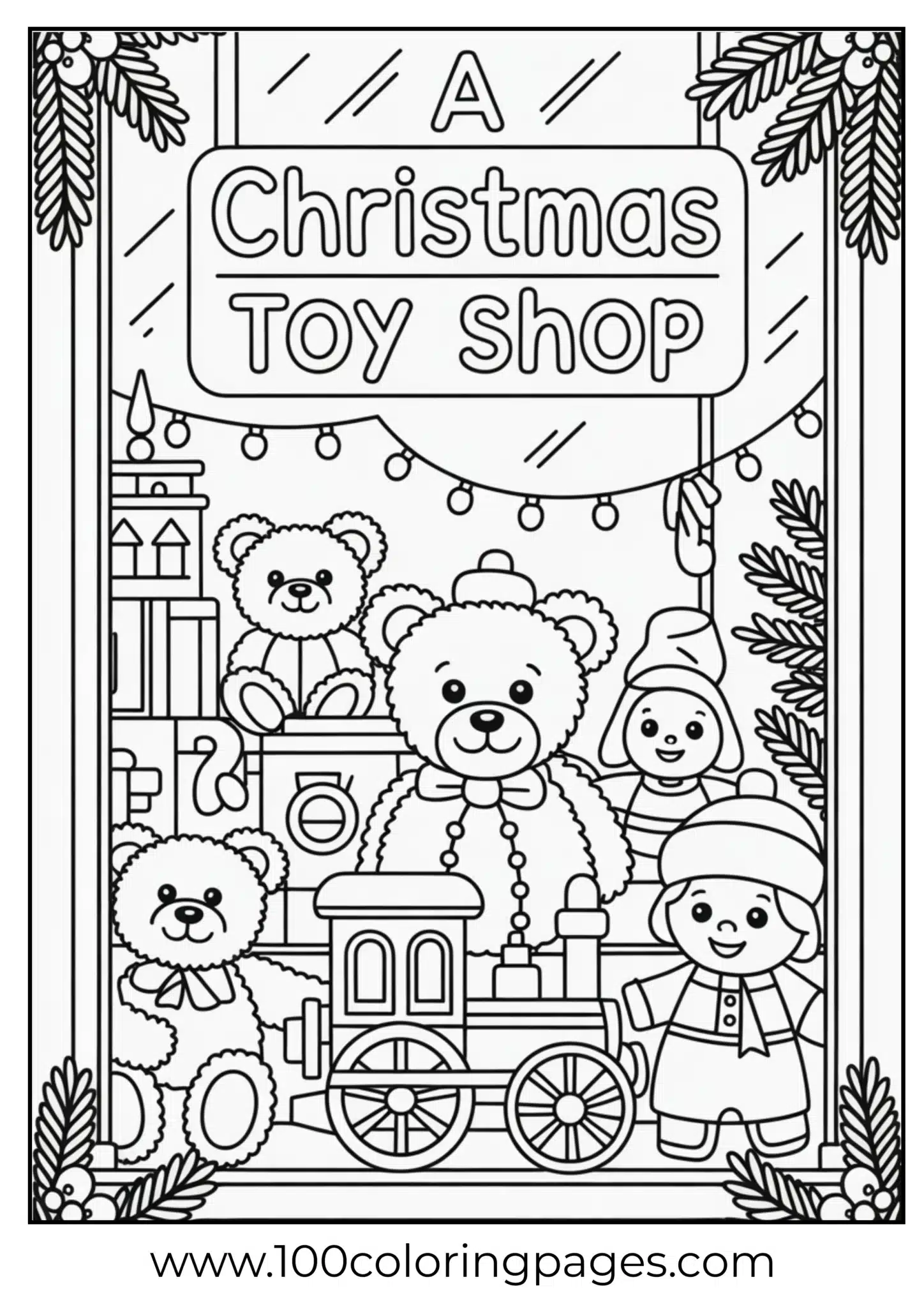 A toy shop window decorated for Christmas