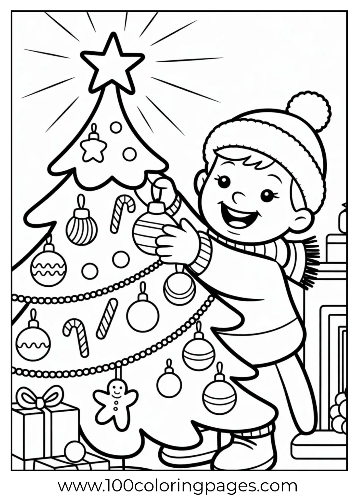 A child decorating a Christmas tree