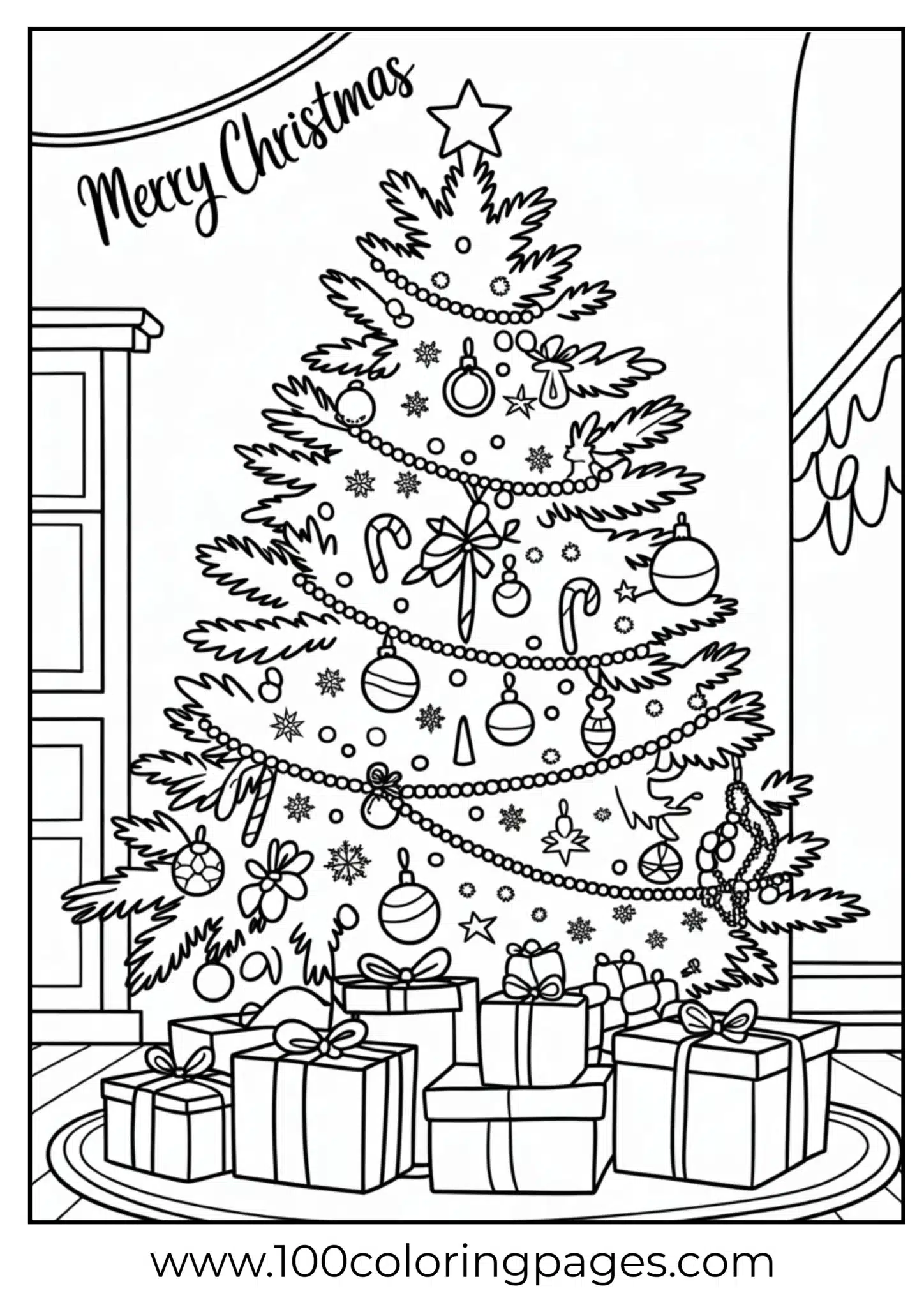 A Christmas tree with ornaments and presents