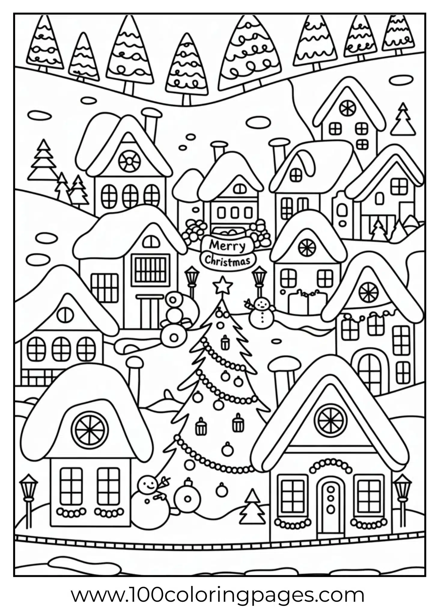 A Christmas village covered in snow