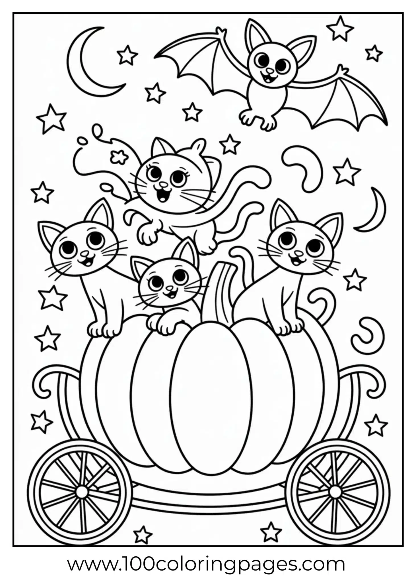 A bat above pumpkin carriage on Halloween