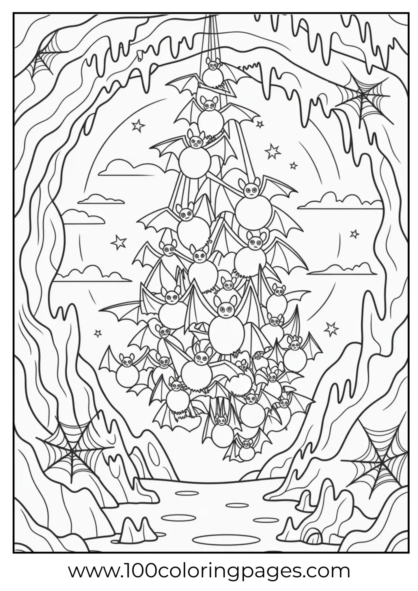A group of bats hanging in cave on Halloween