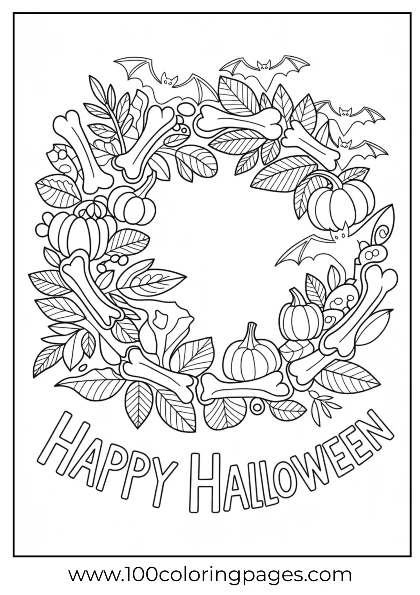 A spooky wreath with Halloween icons