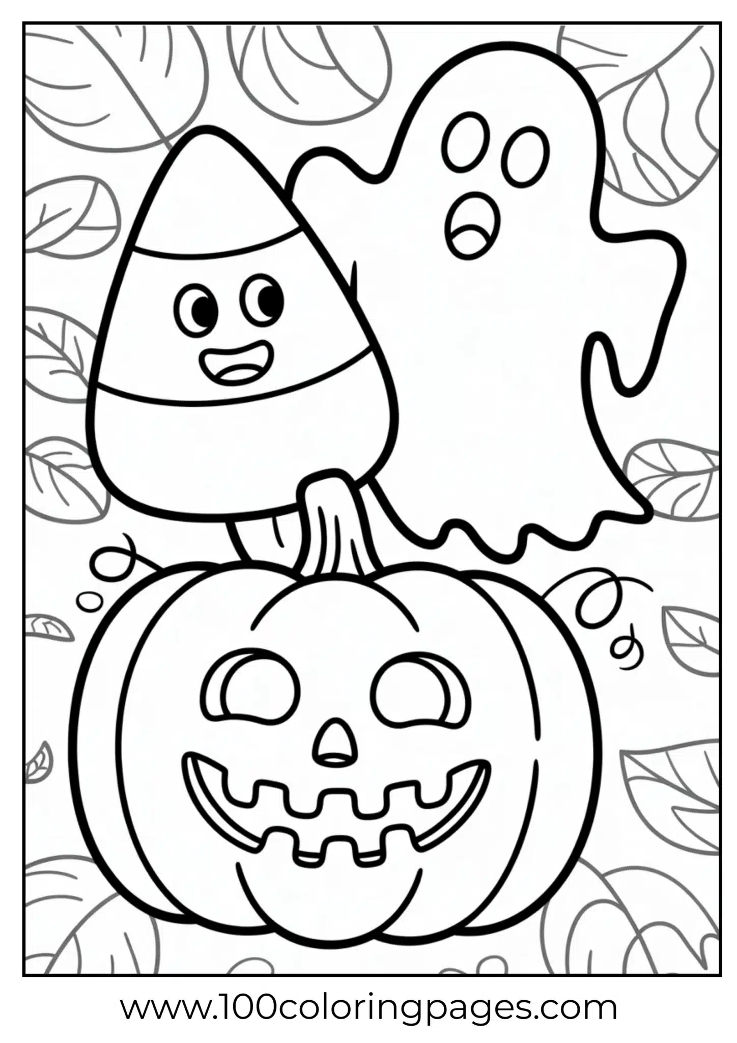 Candy corn, ghost, and pumpkin on Halloween