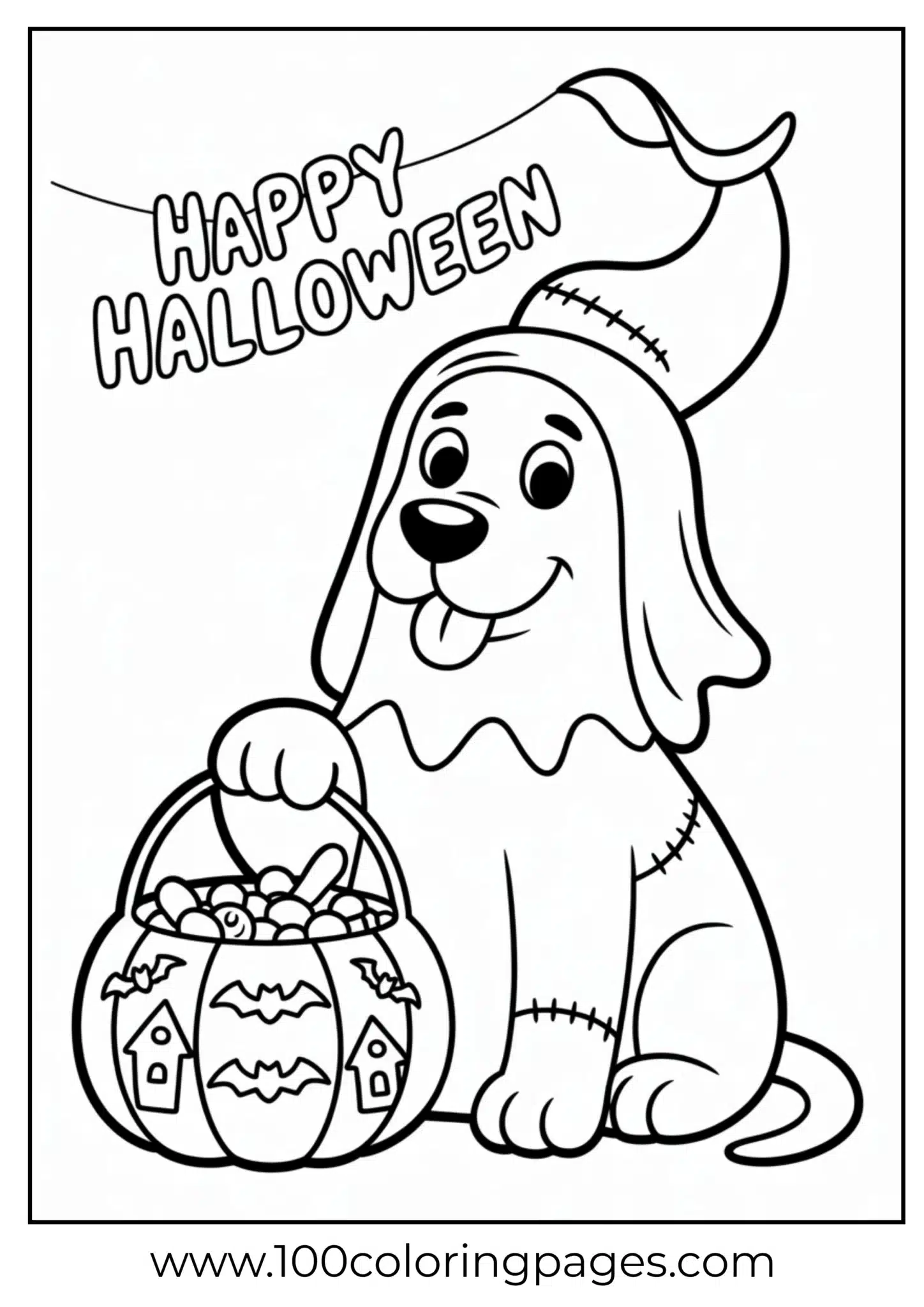 A dog dressed as a ghost for Halloween