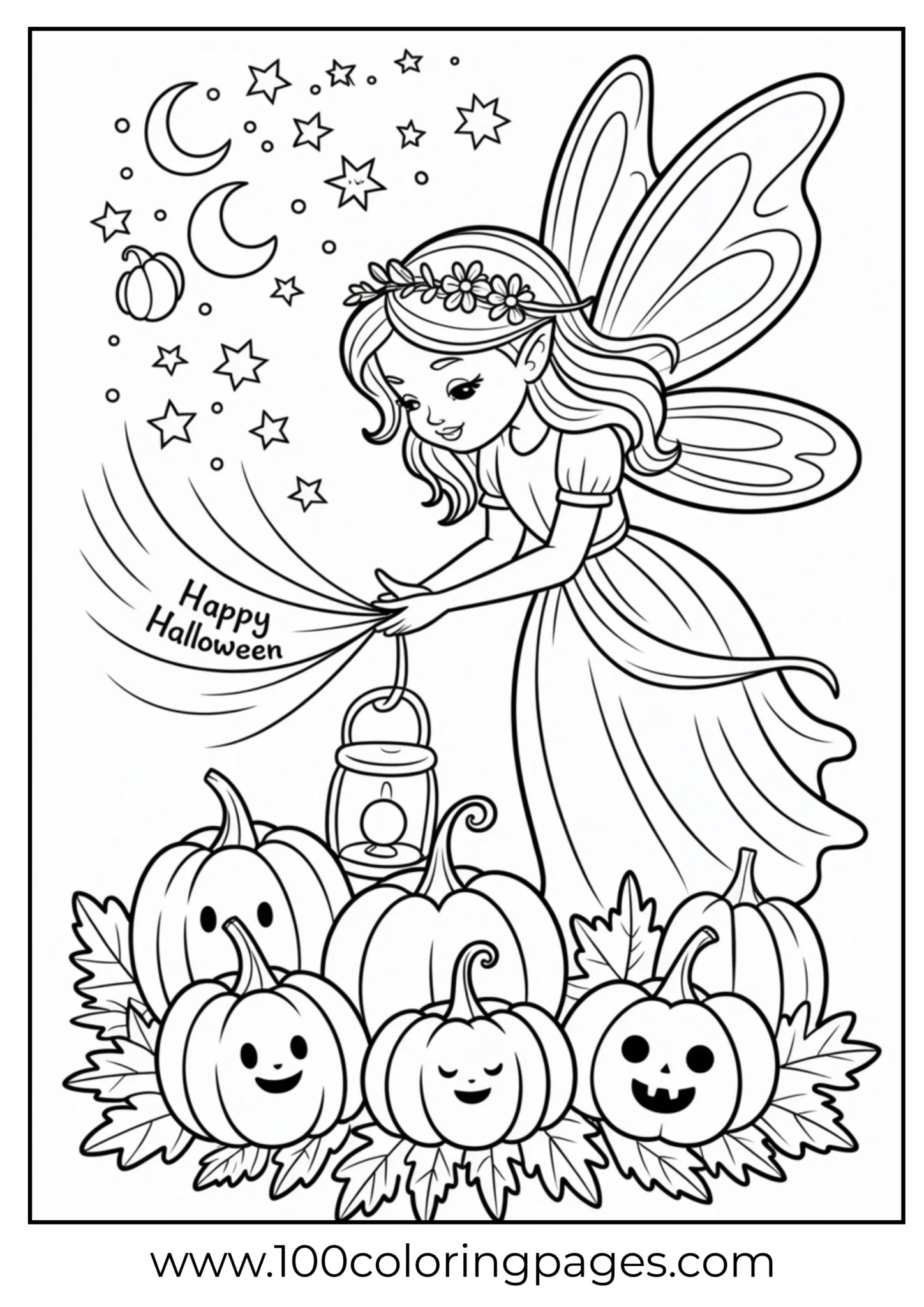A fairy enchanting pumpkins on Halloween