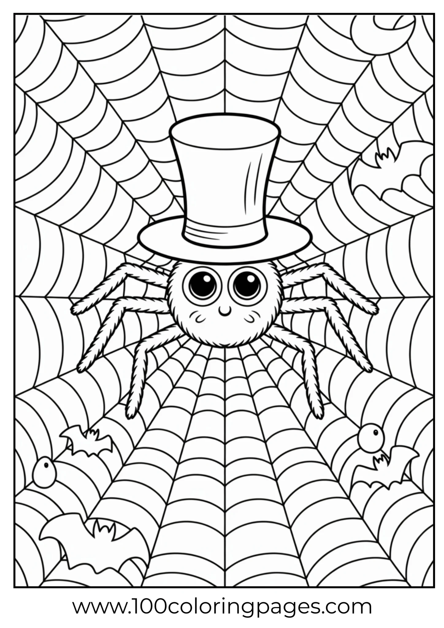 A spider in a web wearing a hat on Halloween