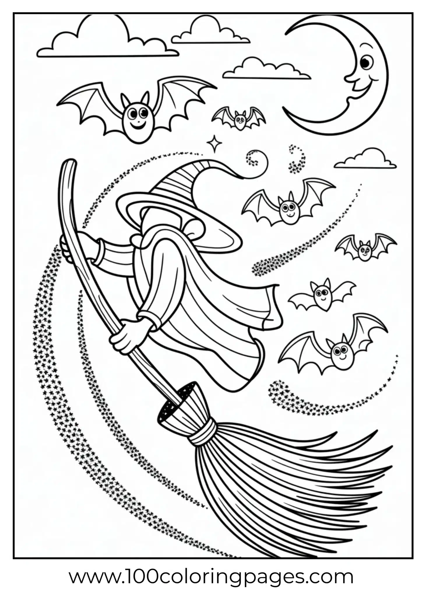 A broomstick flying with bats on Halloween