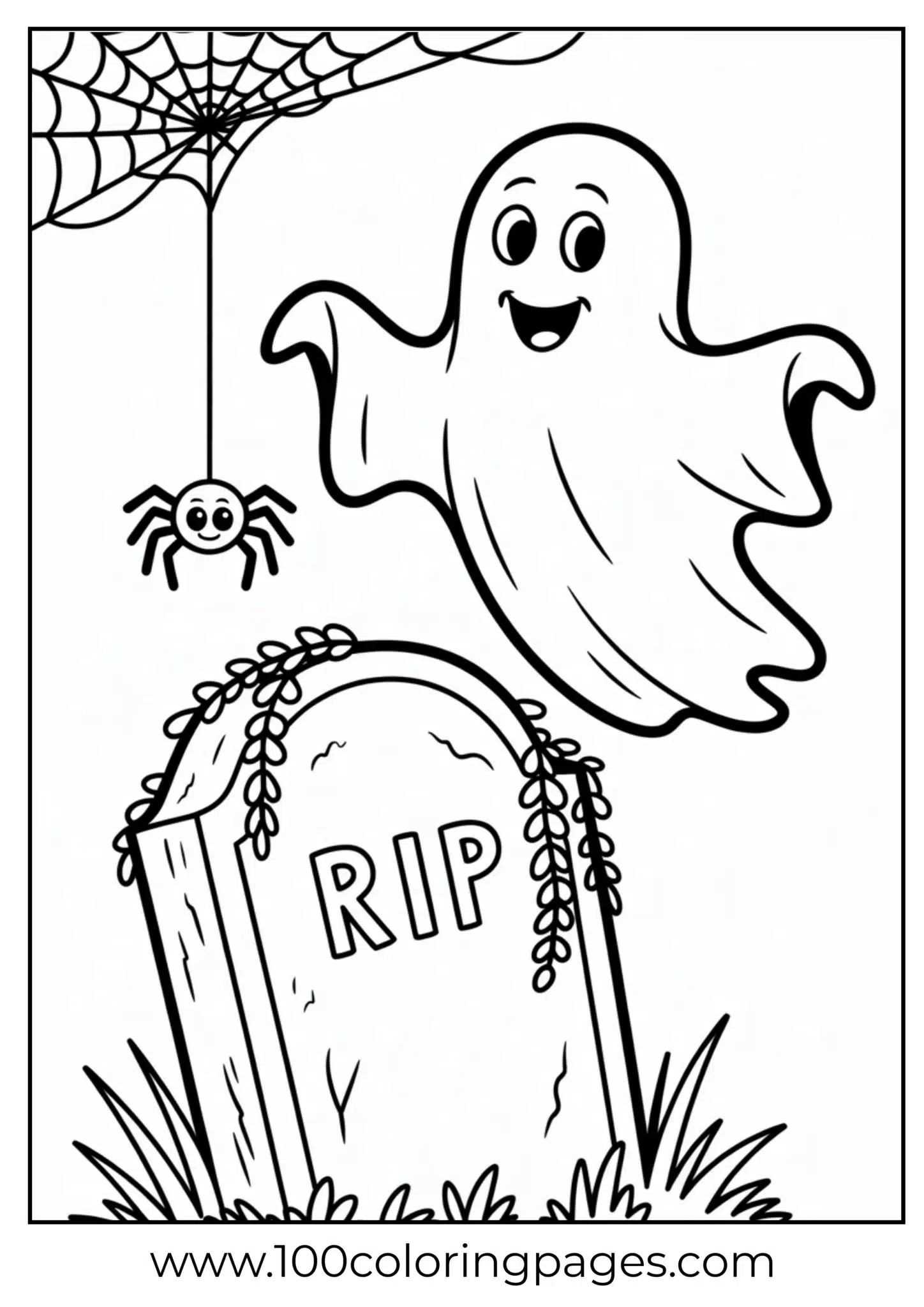 A ghost above a gravestone on Halloween