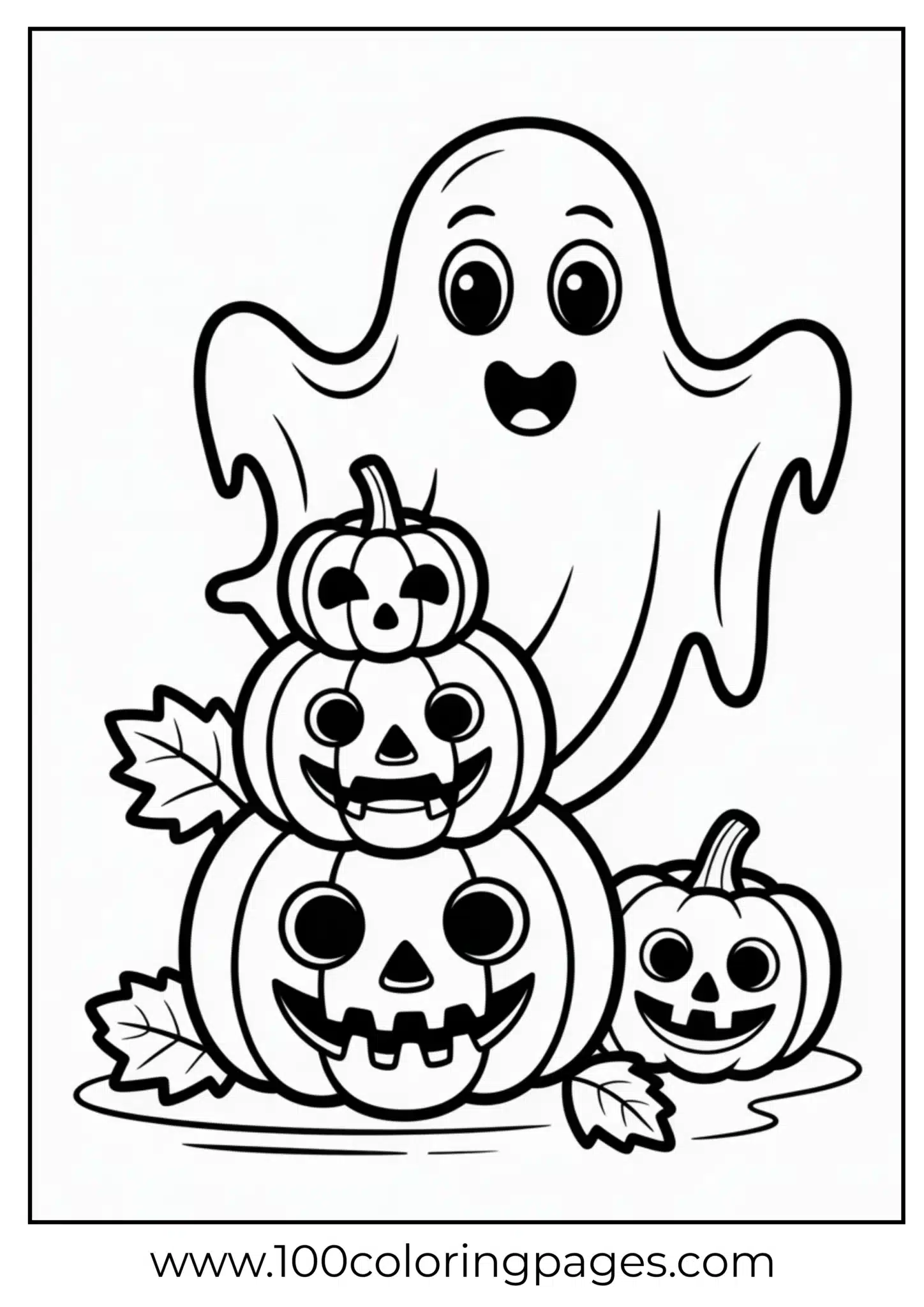 A ghost peeking behind pumpkins on Halloween