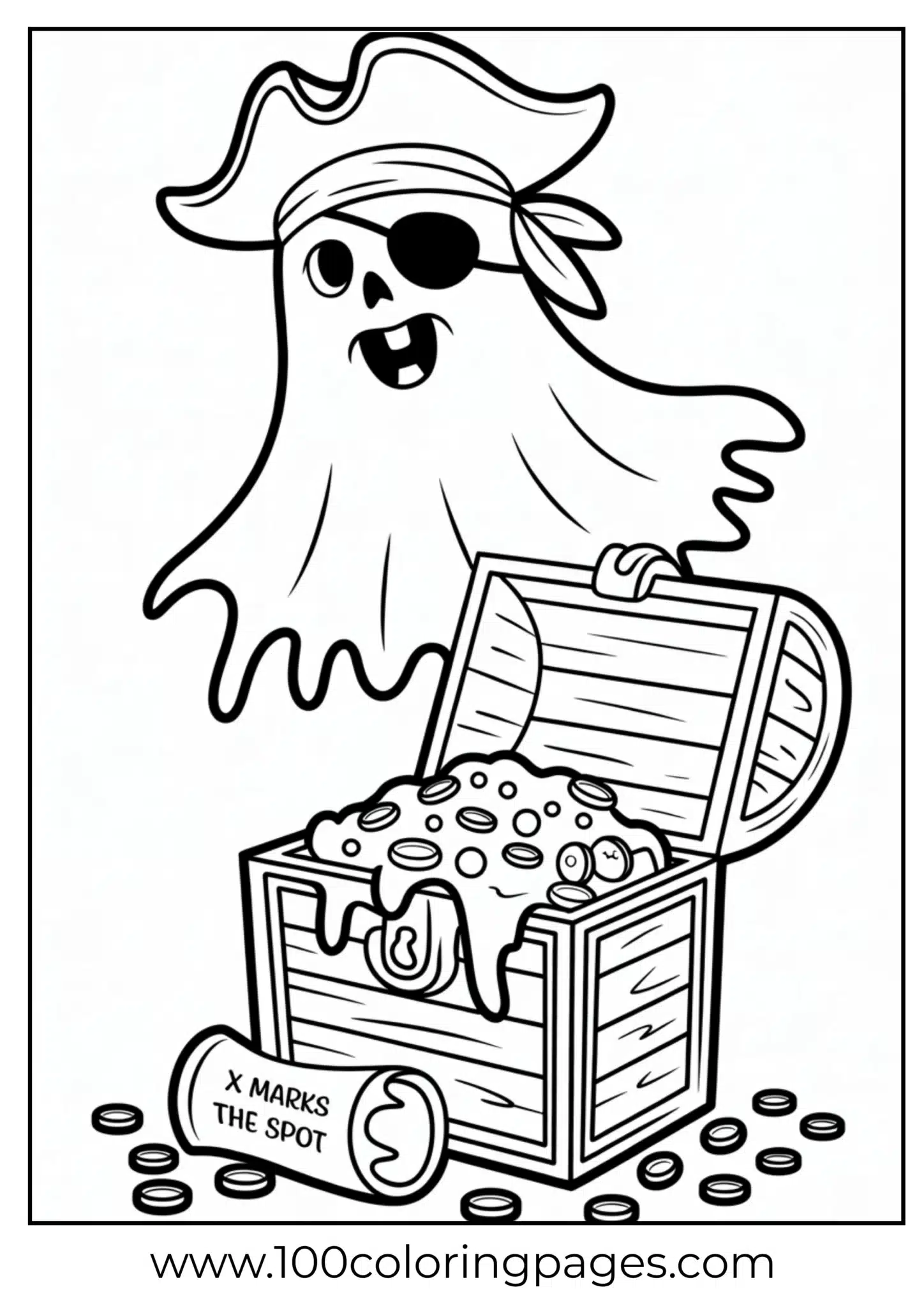 A ghost pirate with treasure chest on Halloween