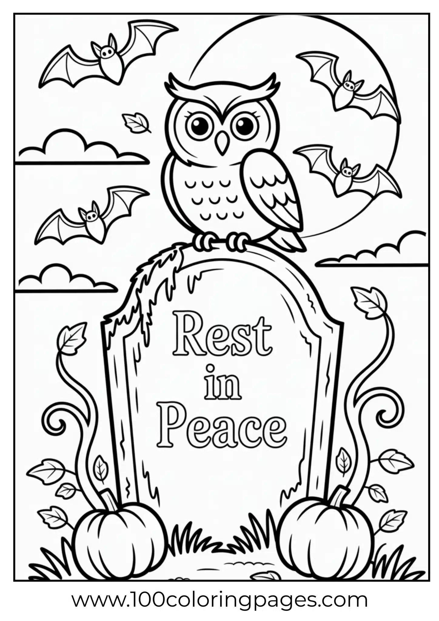An owl on gravestone on Halloween night