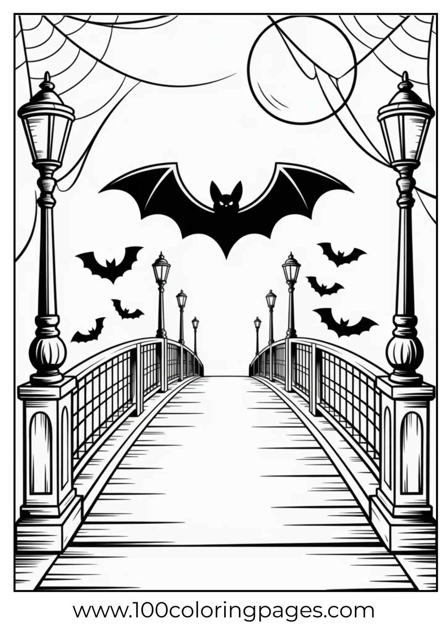 A bat flying over a haunted bridge