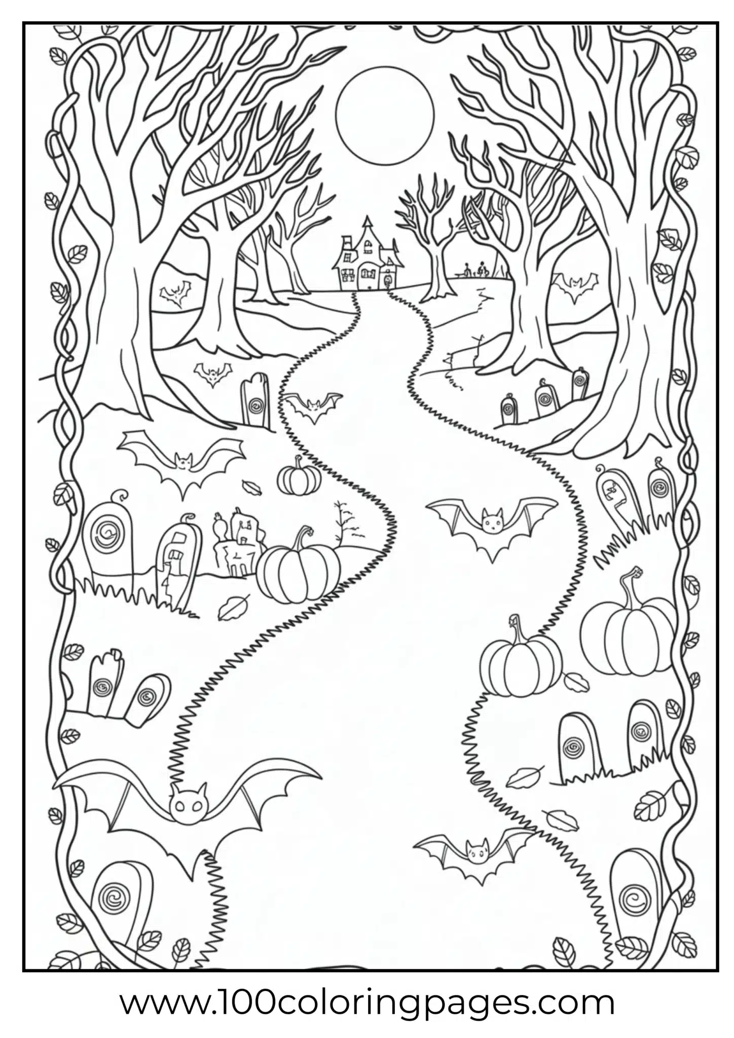 A spooky forest scene with haunted house