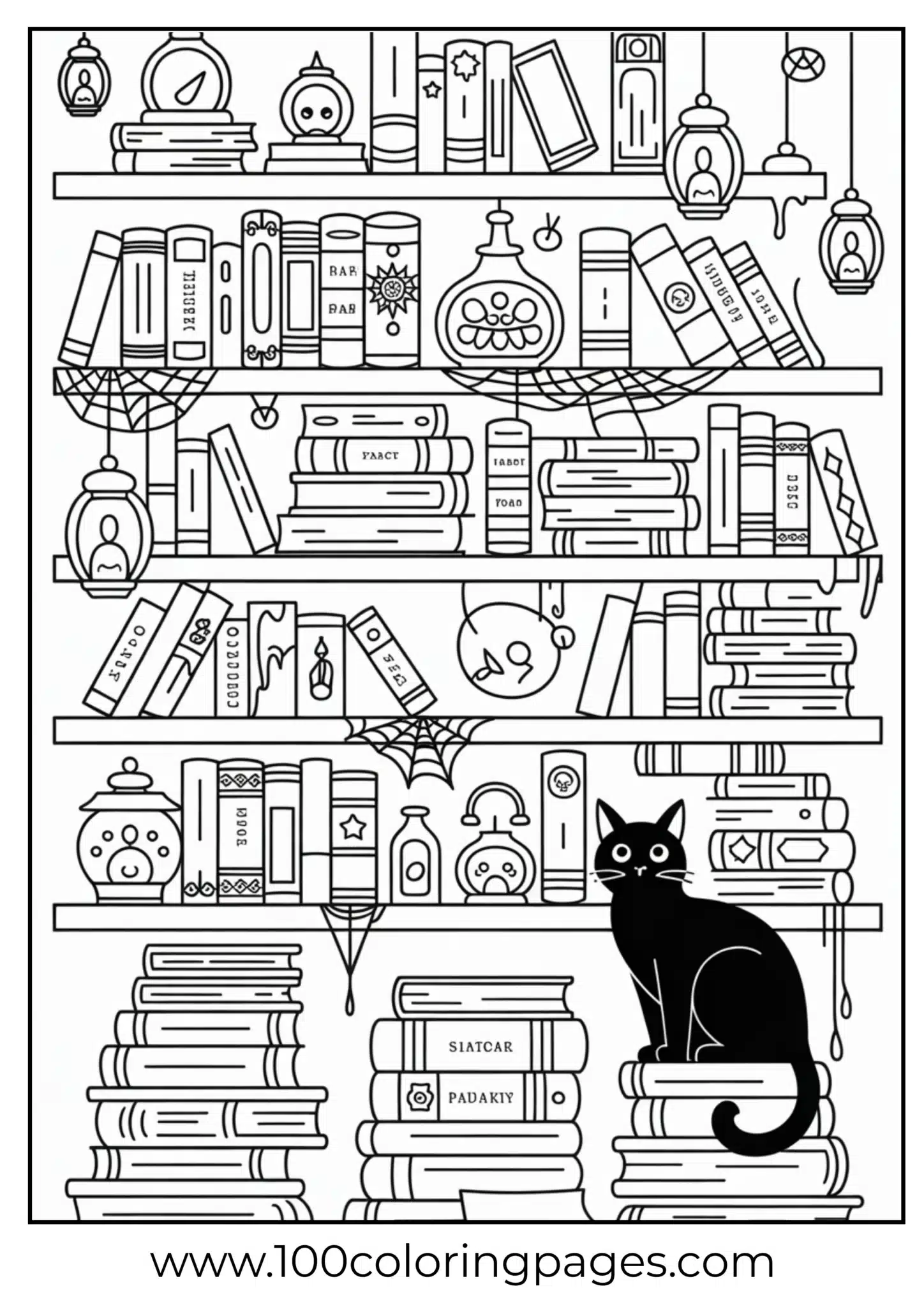 A haunted library scene on Halloween night