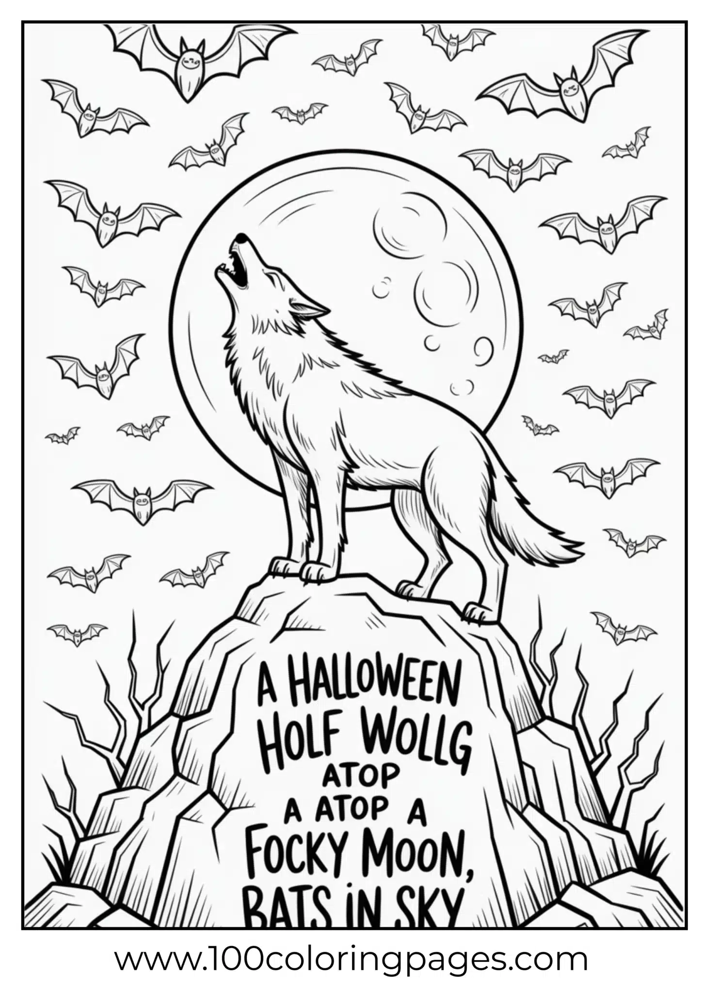 A wolf howling at the moon on Halloween