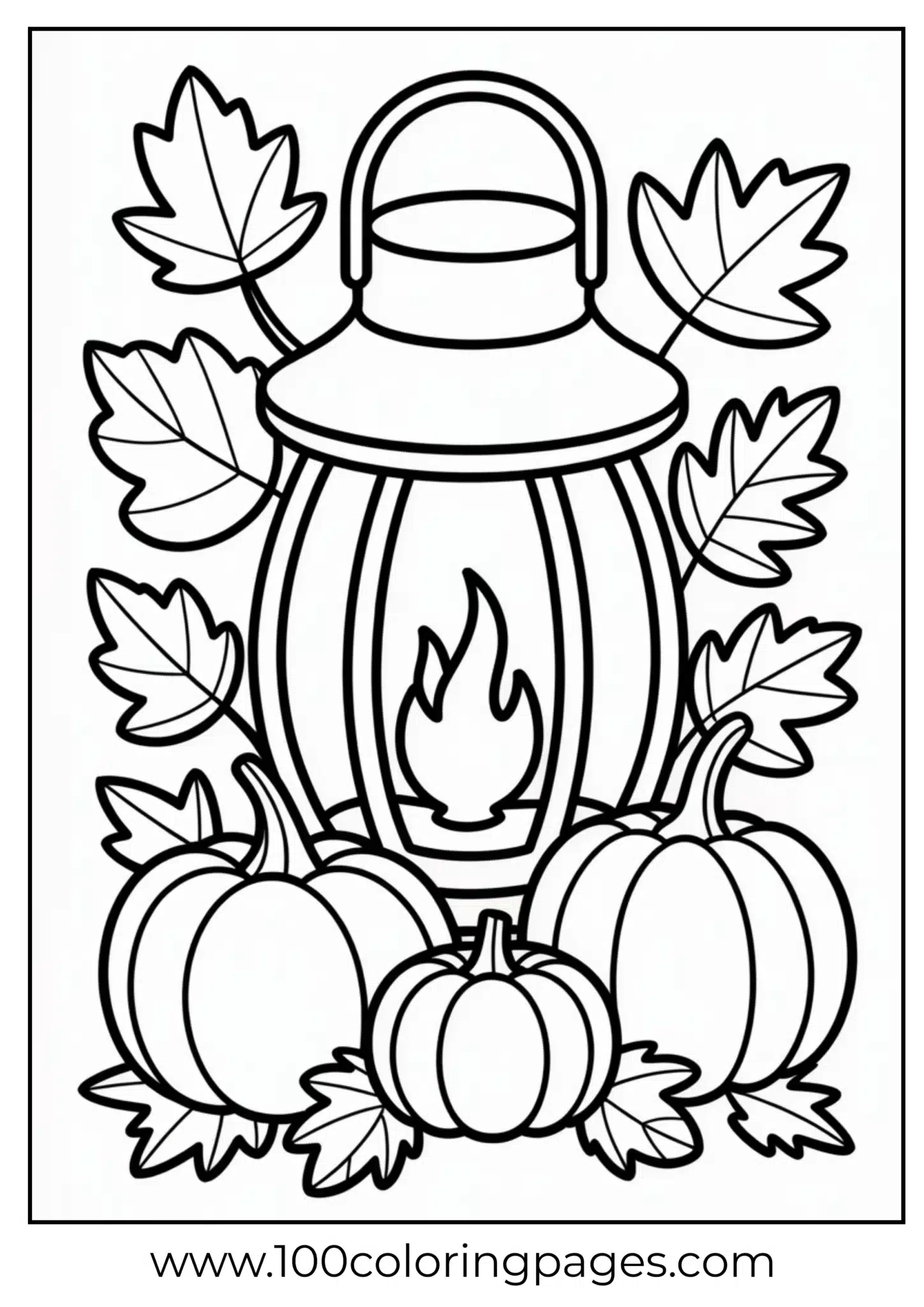 A lantern with pumpkins and autumn leaves