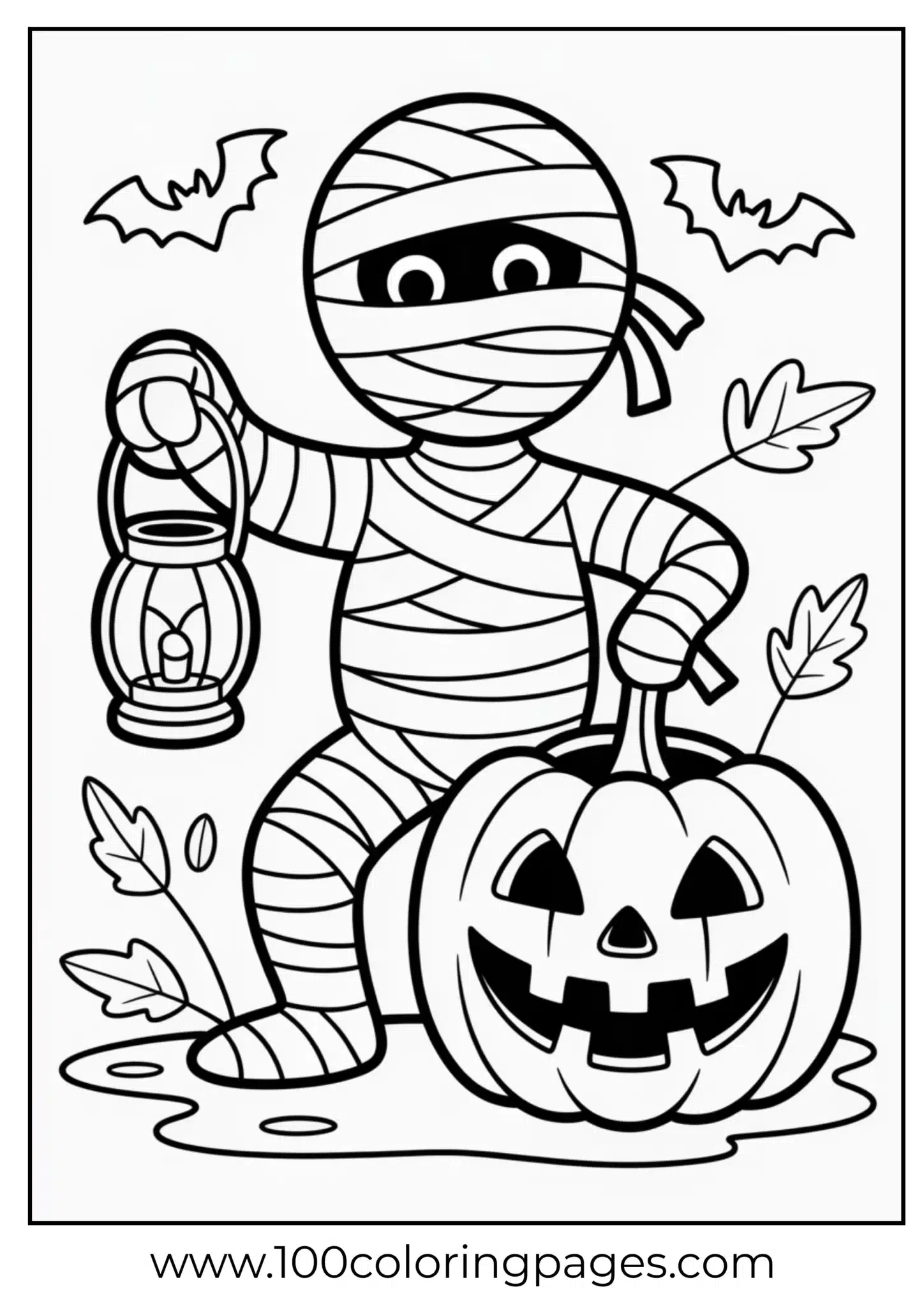 A mummy with a lantern by a pumpkin