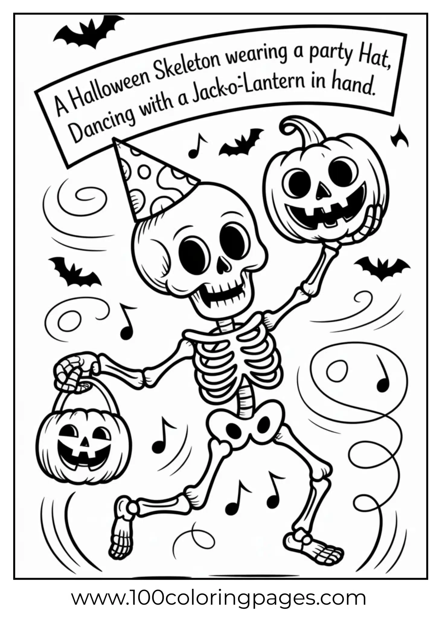 A party skeleton with a pumpkin on Halloween