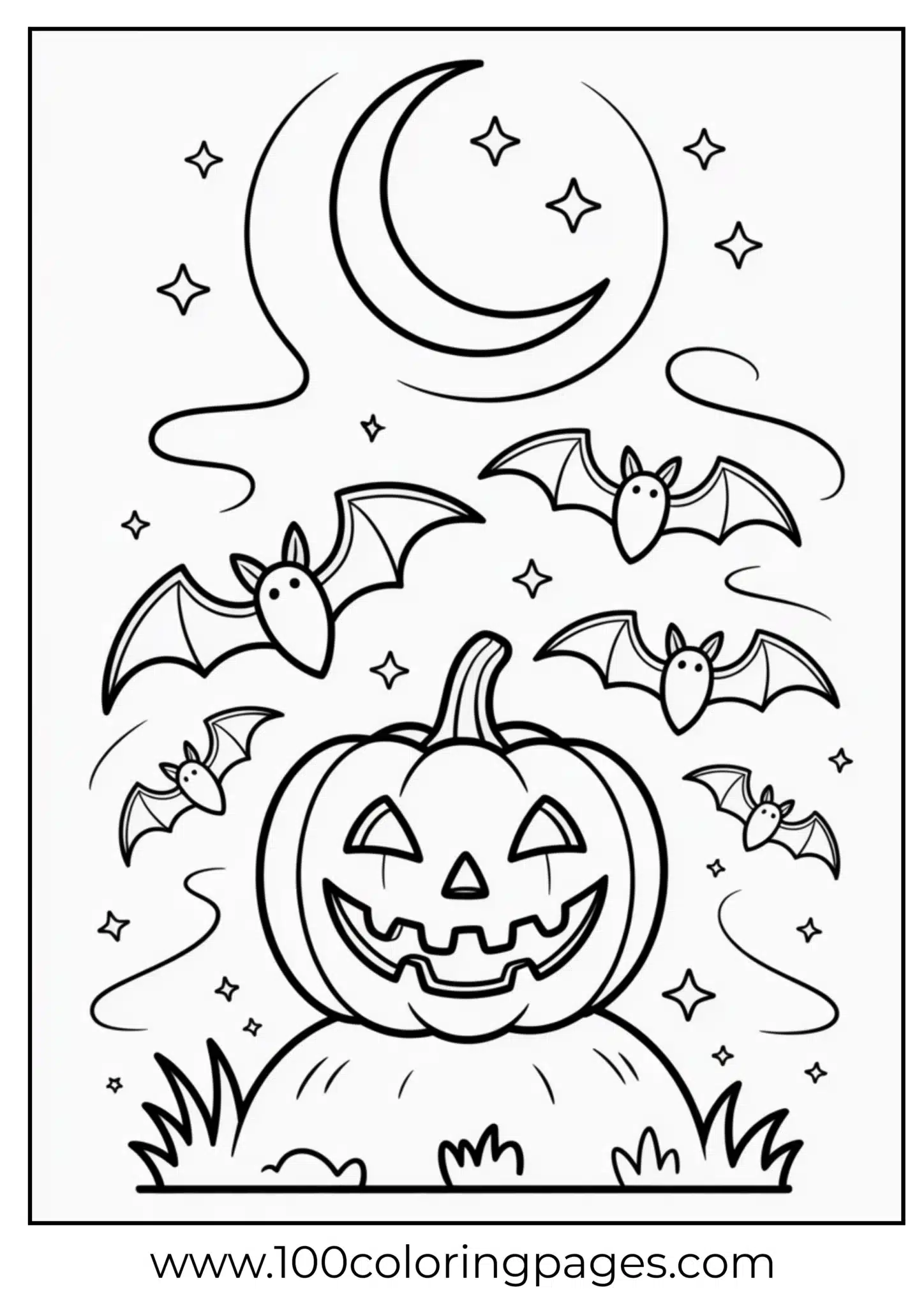 A Halloween pumpkin with bats and moon