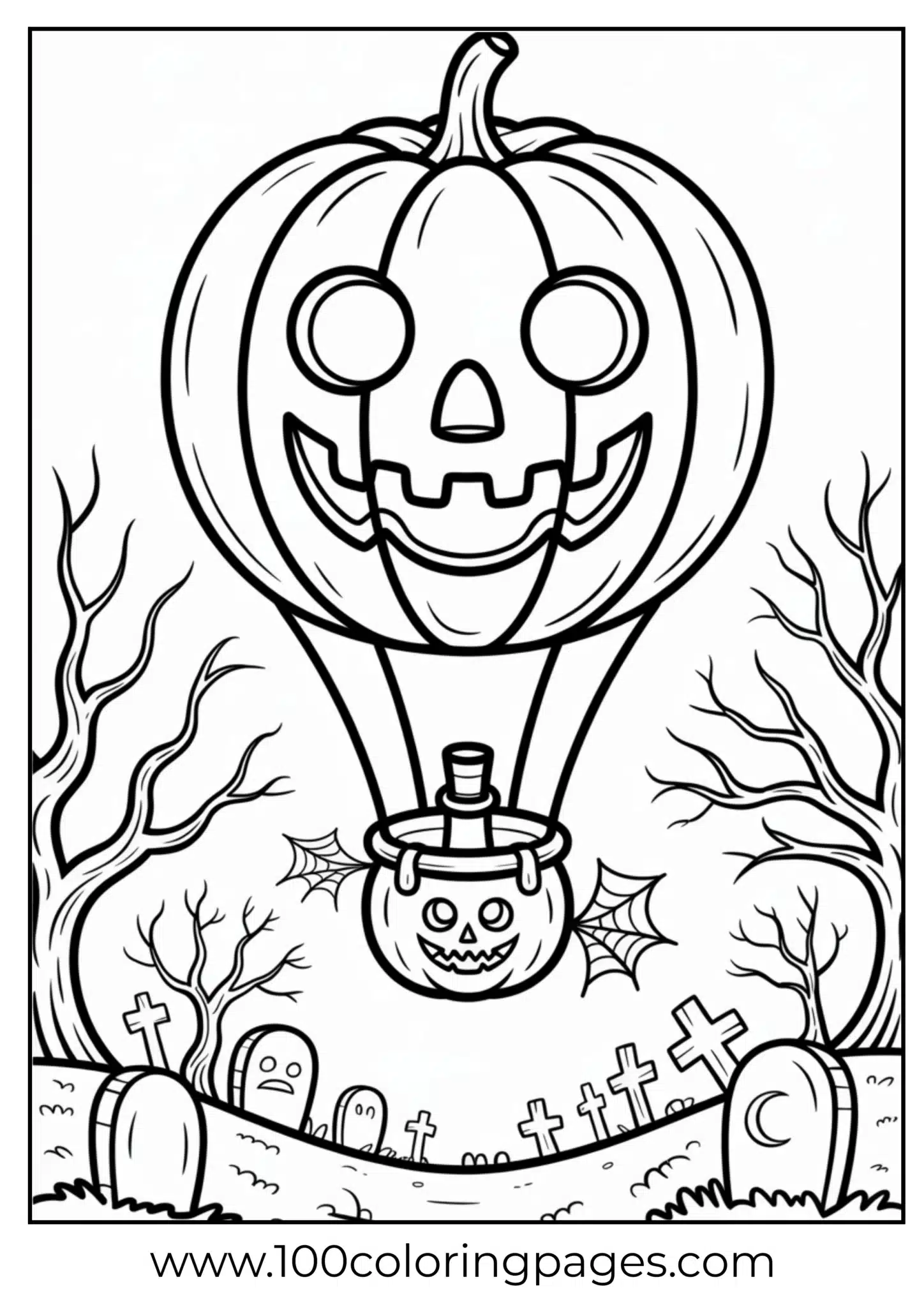 A pumpkin-shaped hot air balloon on Halloween
