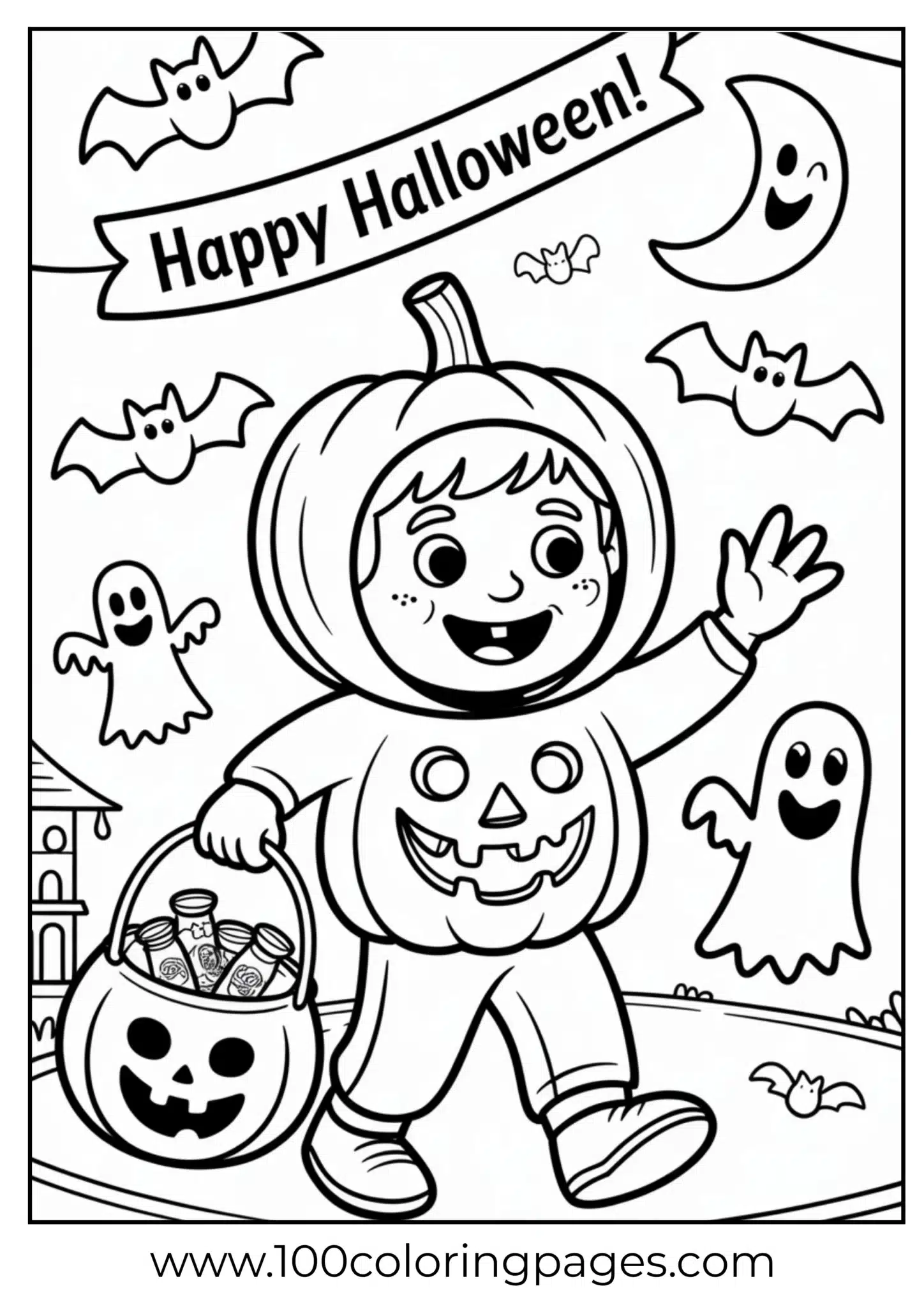 A child in pumpkin outfit on Halloween