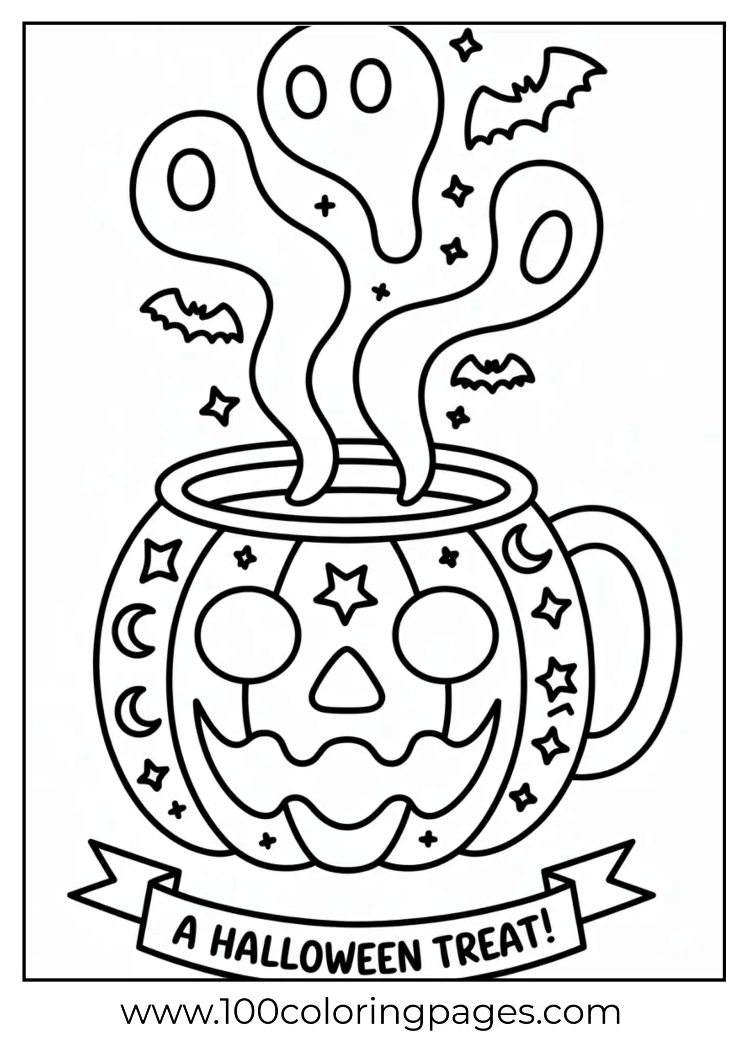 A pumpkin mug with ghostly steam on Halloween