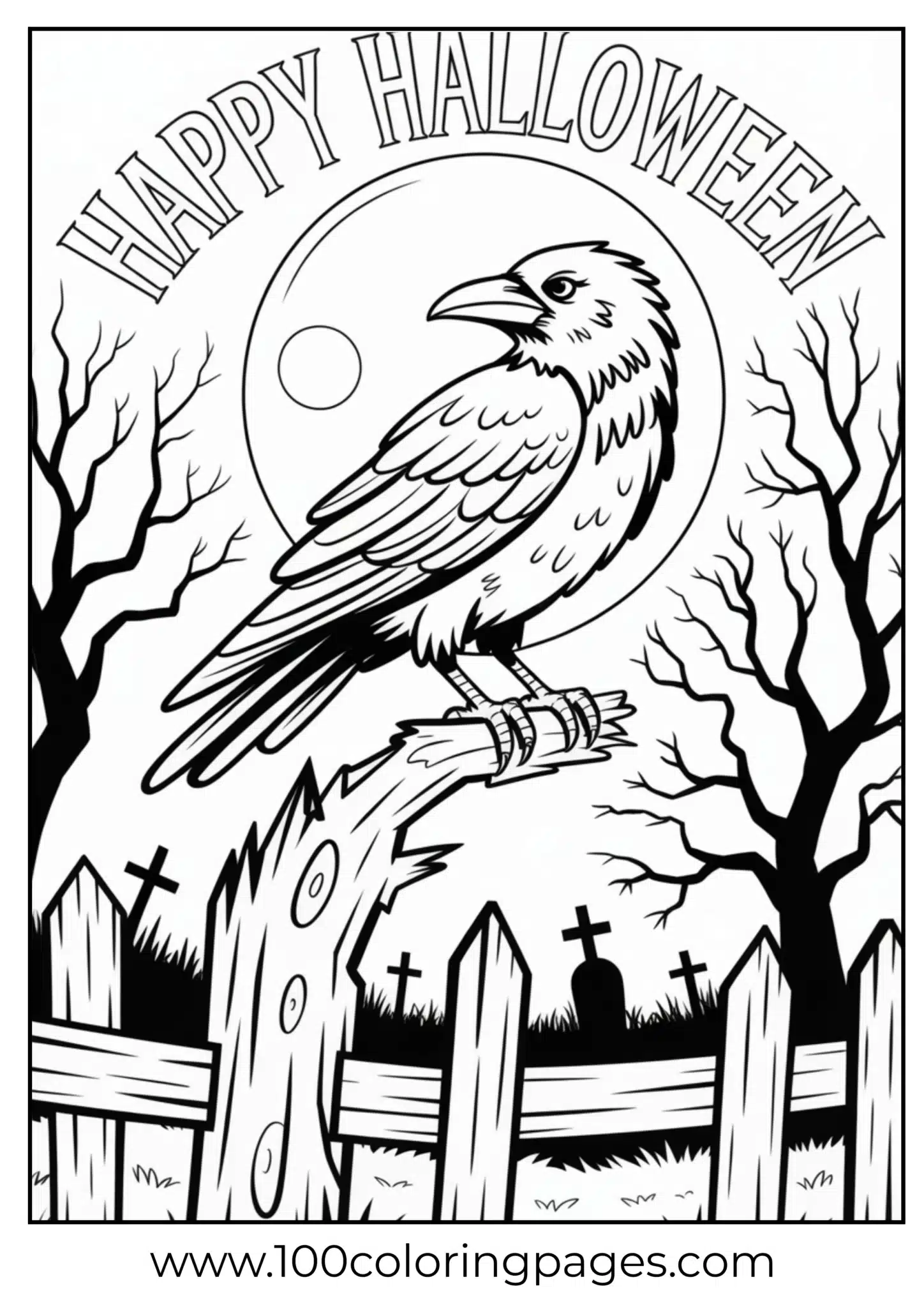 A raven on a fence on Halloween night