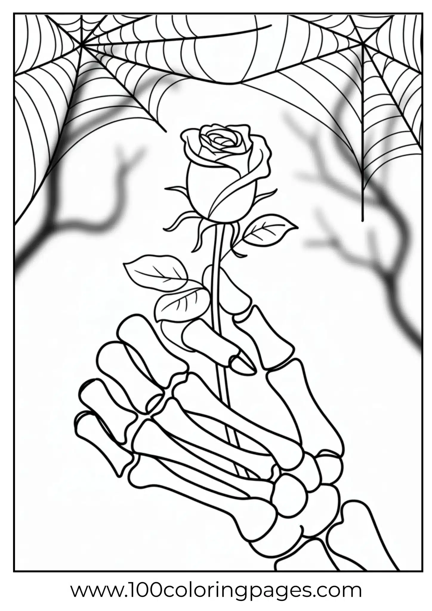 A skeleton hand holding a rose on Halloween
