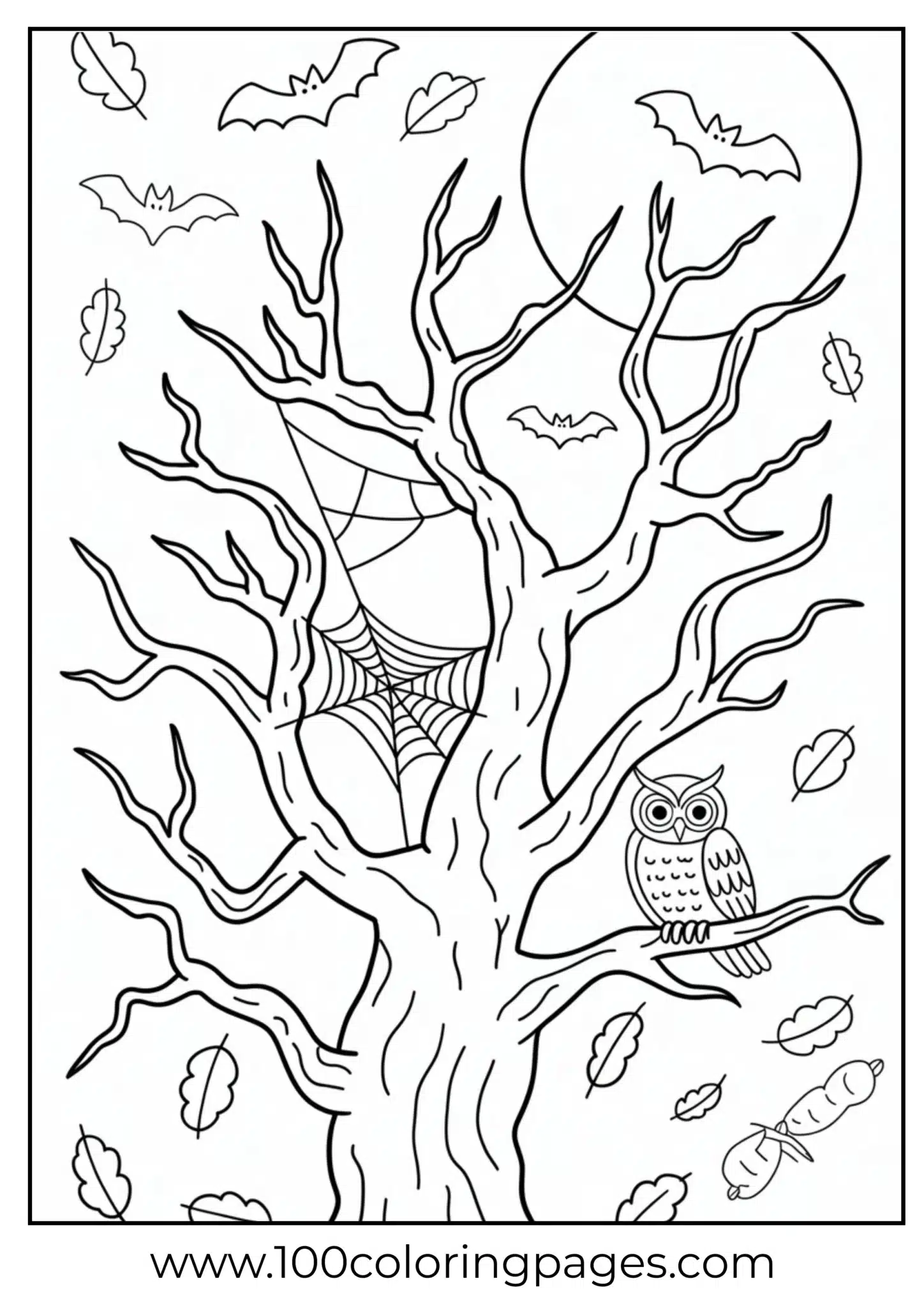 A spooky Halloween tree with bats and owl