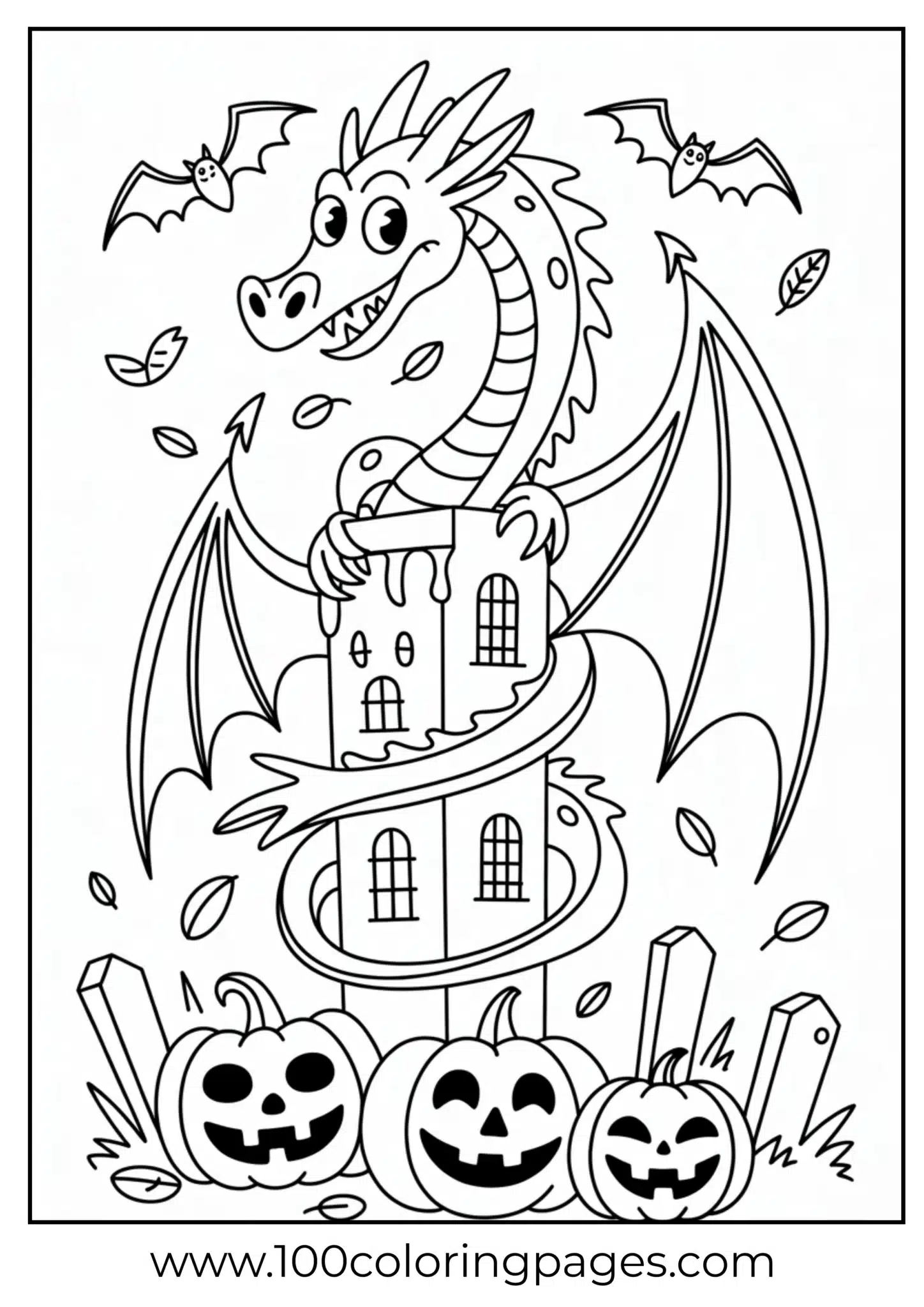 A dragon on haunted tower on Halloween