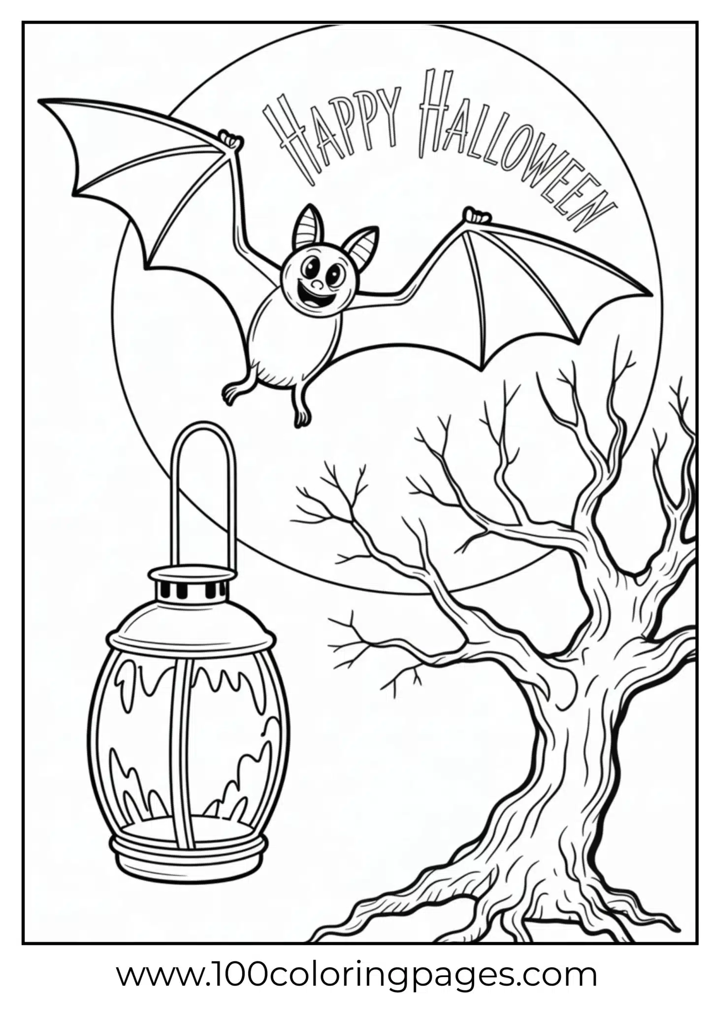 A bat flying past lantern on Halloween