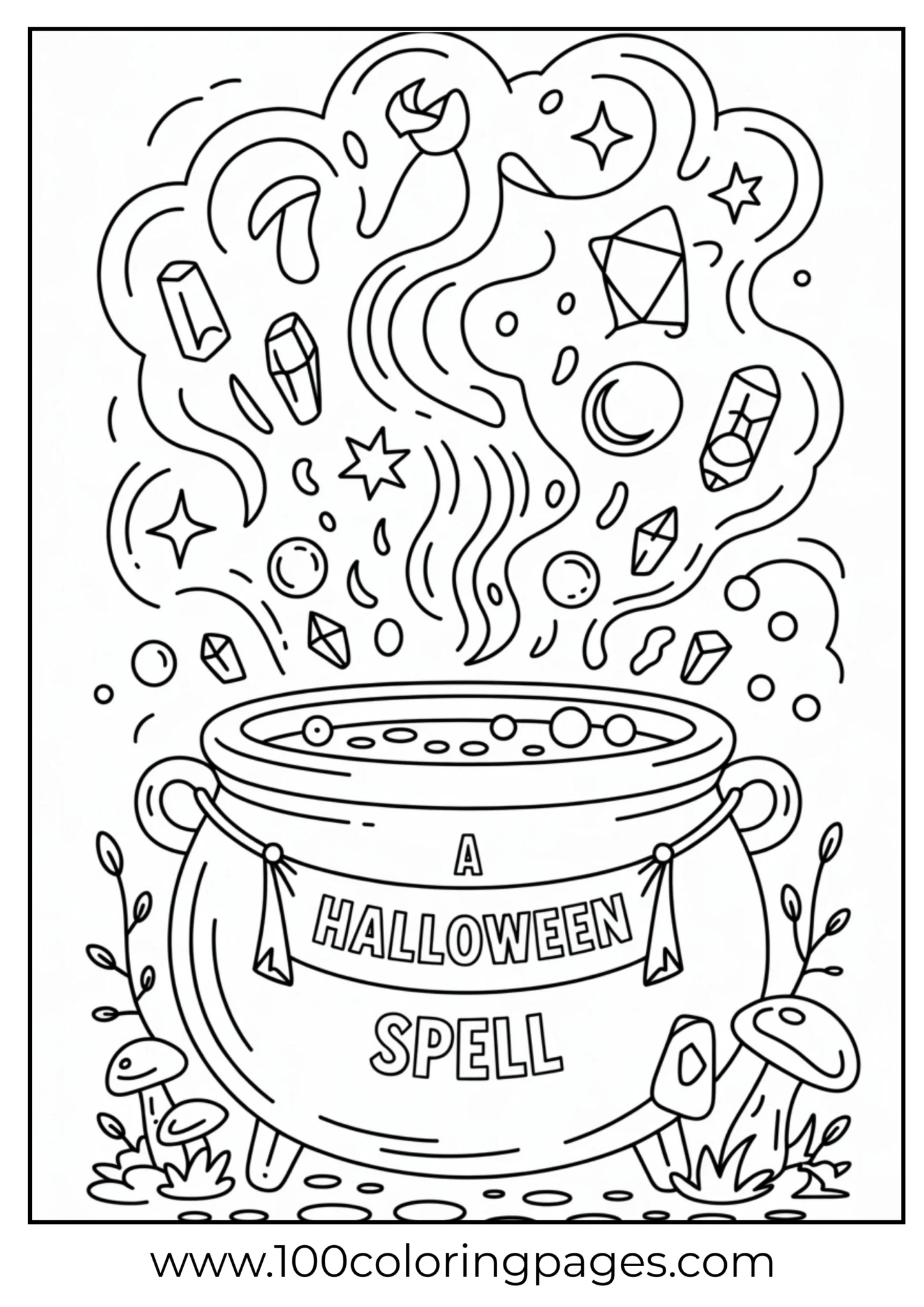 A bubbling witch cauldron with magical steam
