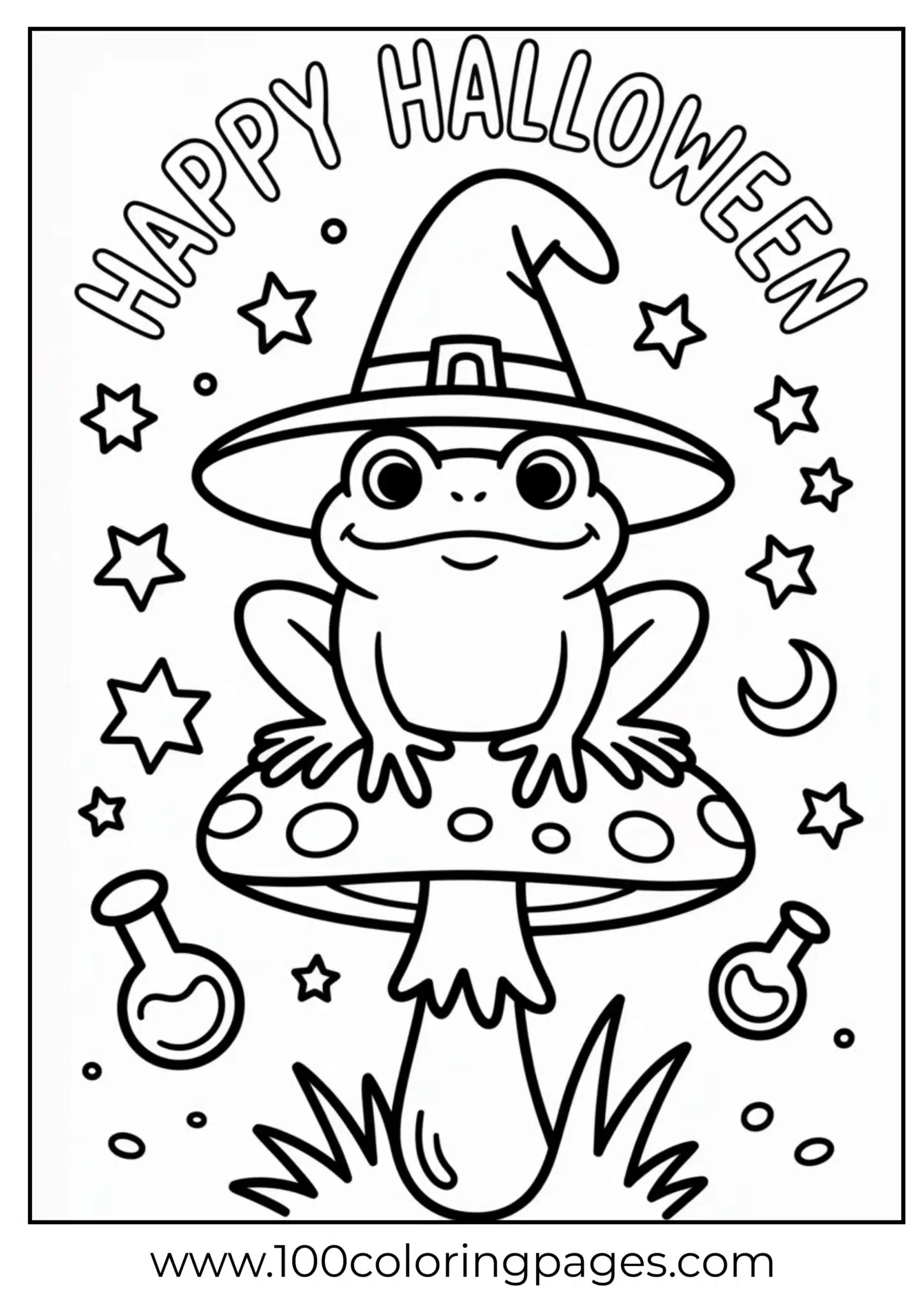 A frog wizard on a mushroom on Halloween