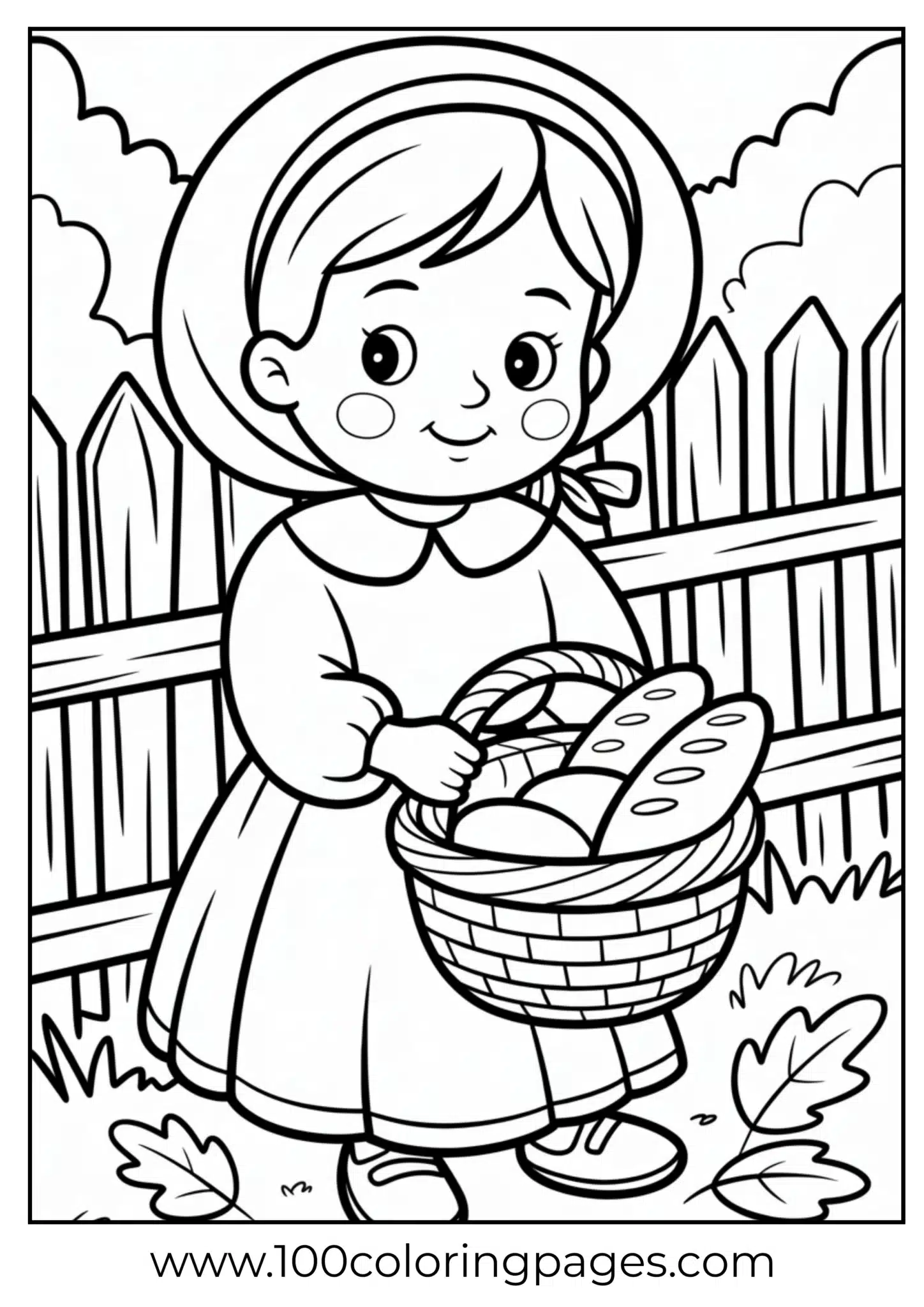 A pilgrim girl with bread basket on Thanksgiving