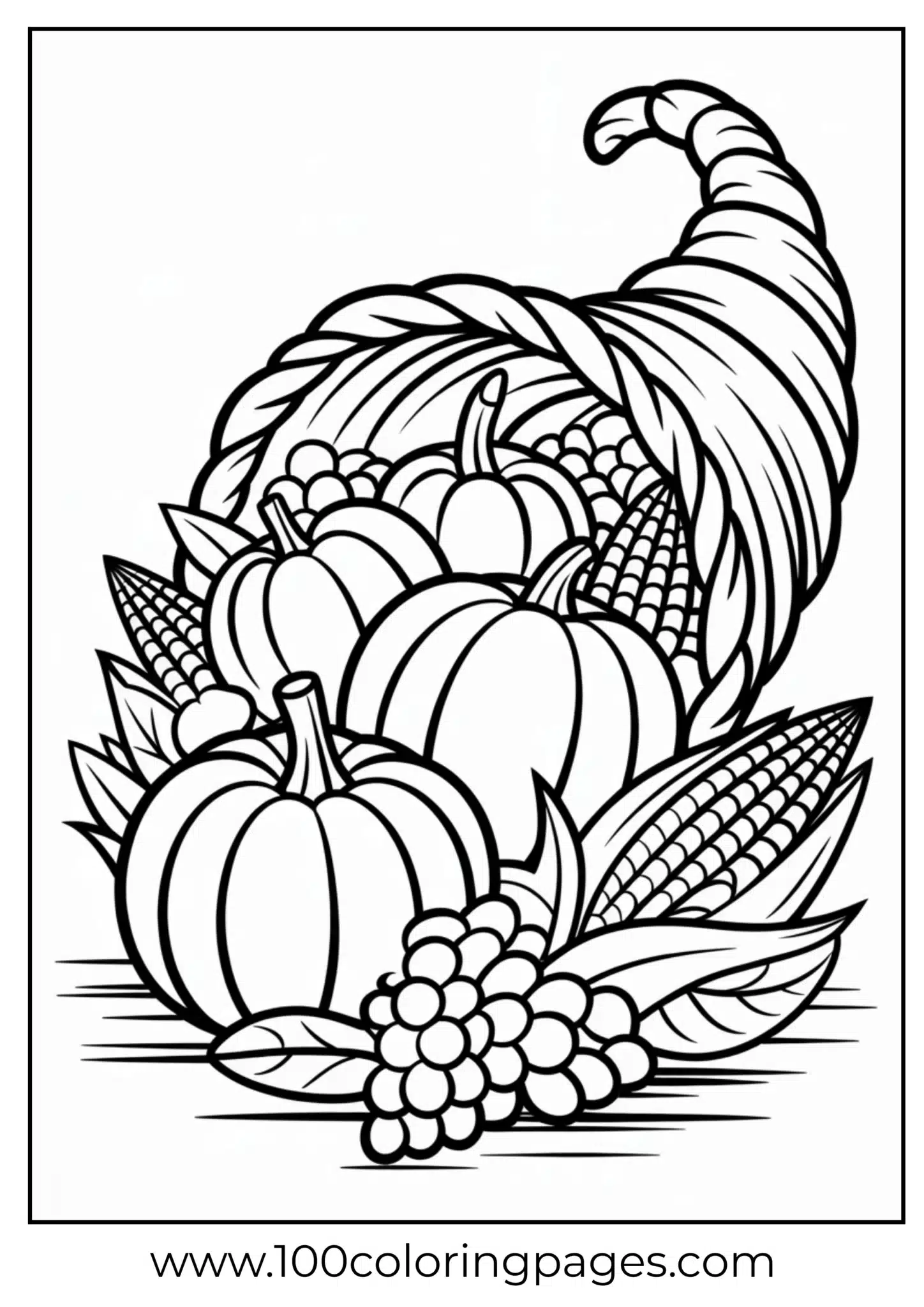 A cornucopia with fruits and vegetables for Thanksgiving