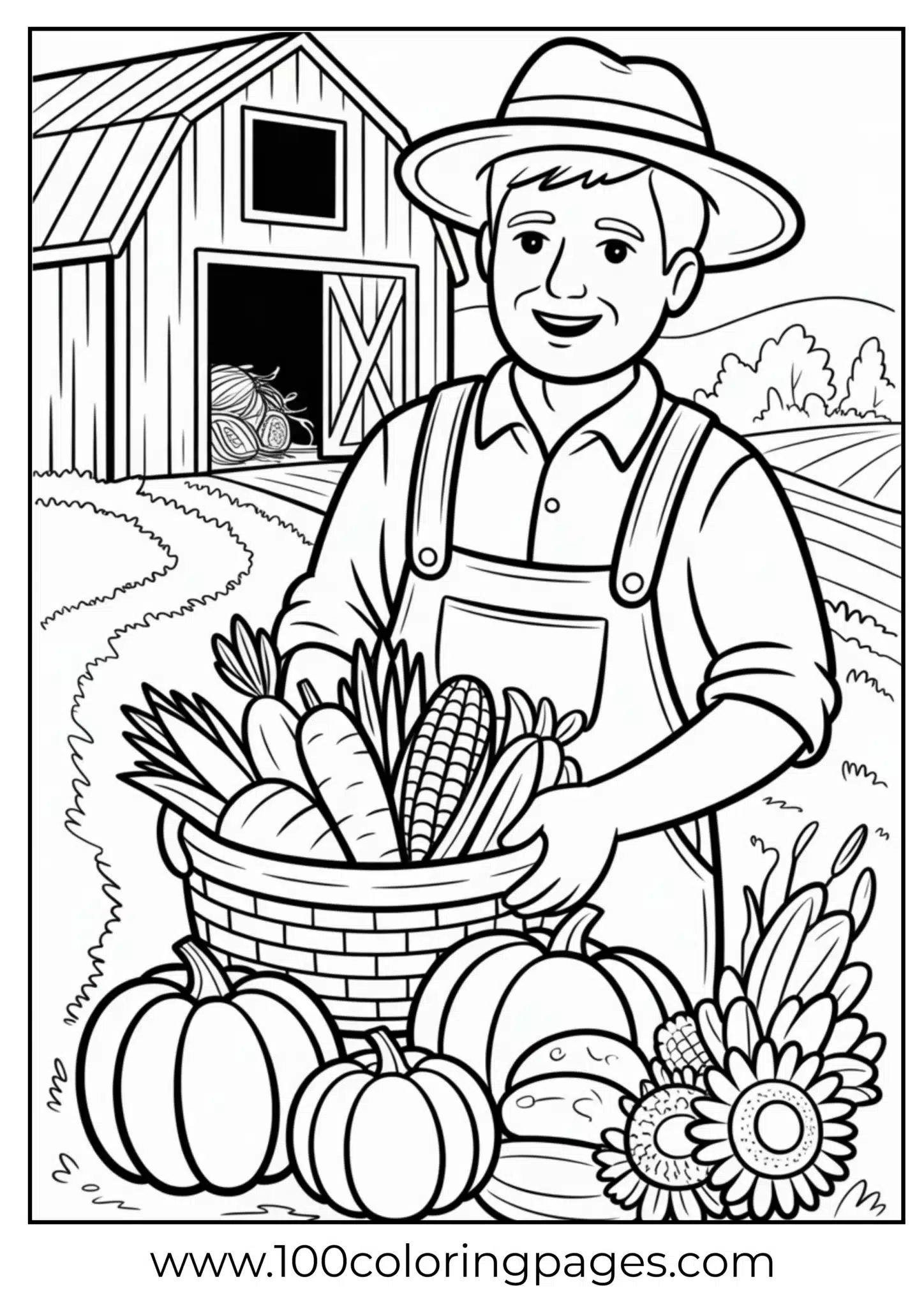 A farmer holding harvest basket at Thanksgiving