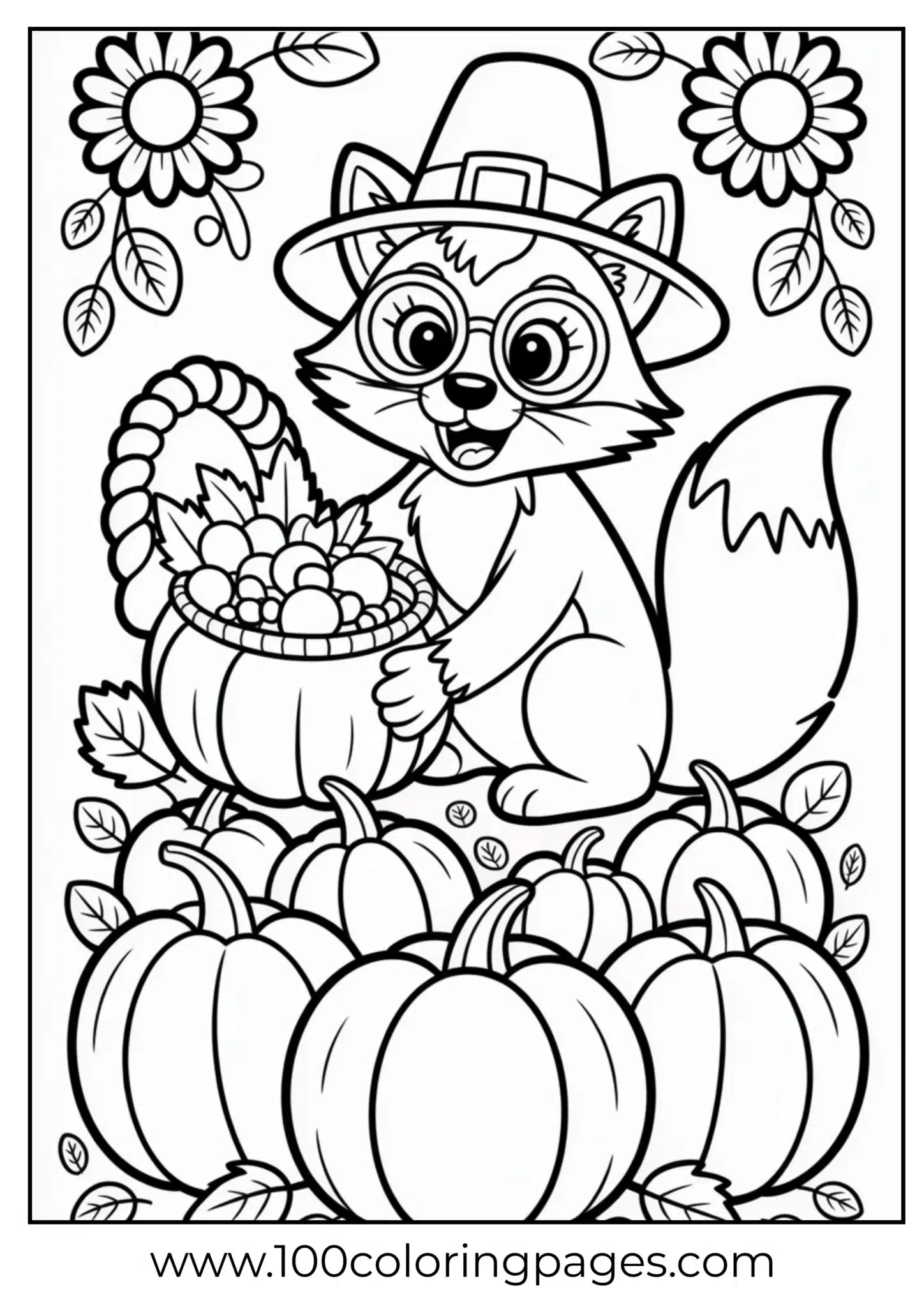 A fox near pumpkin patch at Thanksgiving