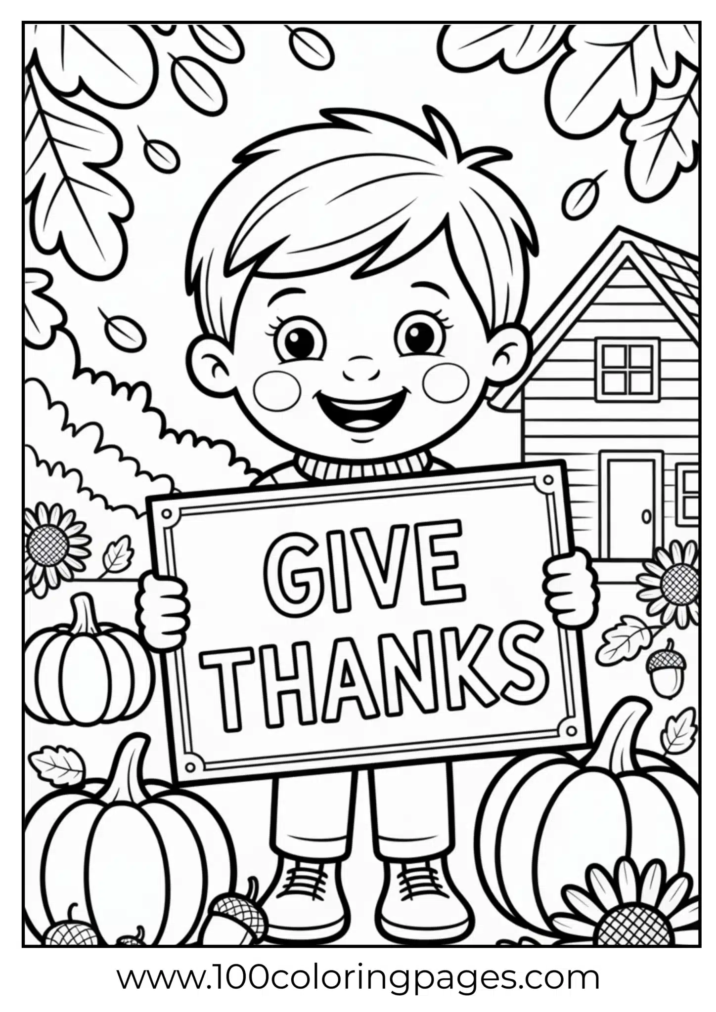 A child with Give Thanks sign on Thanksgiving