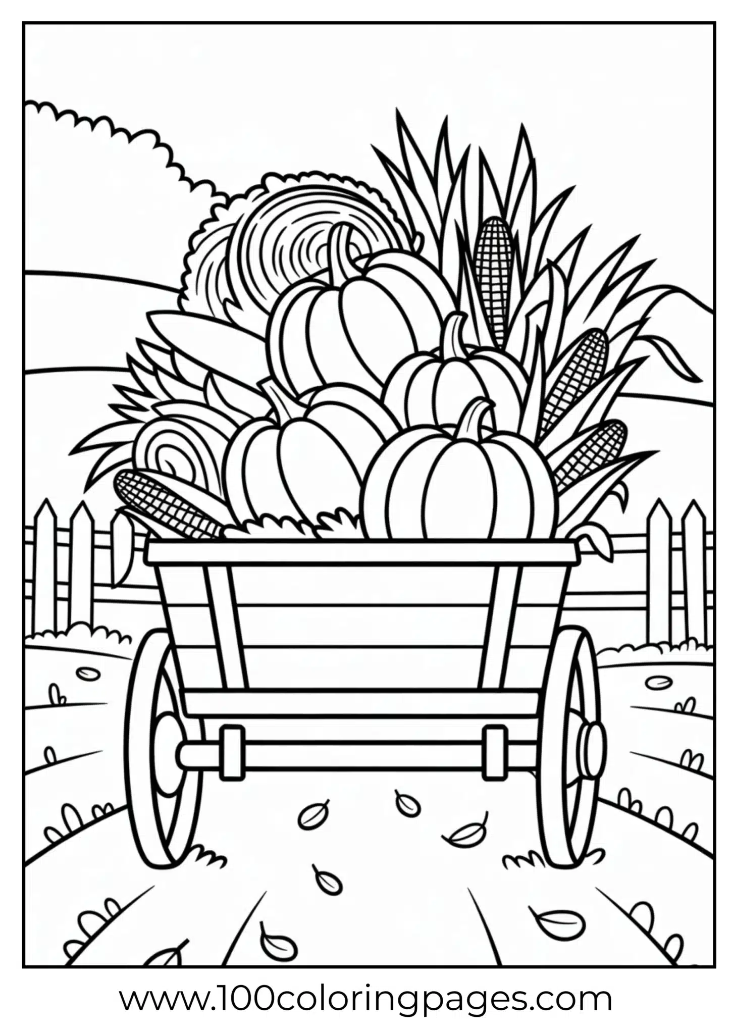 A harvest wagon filled with Thanksgiving crops