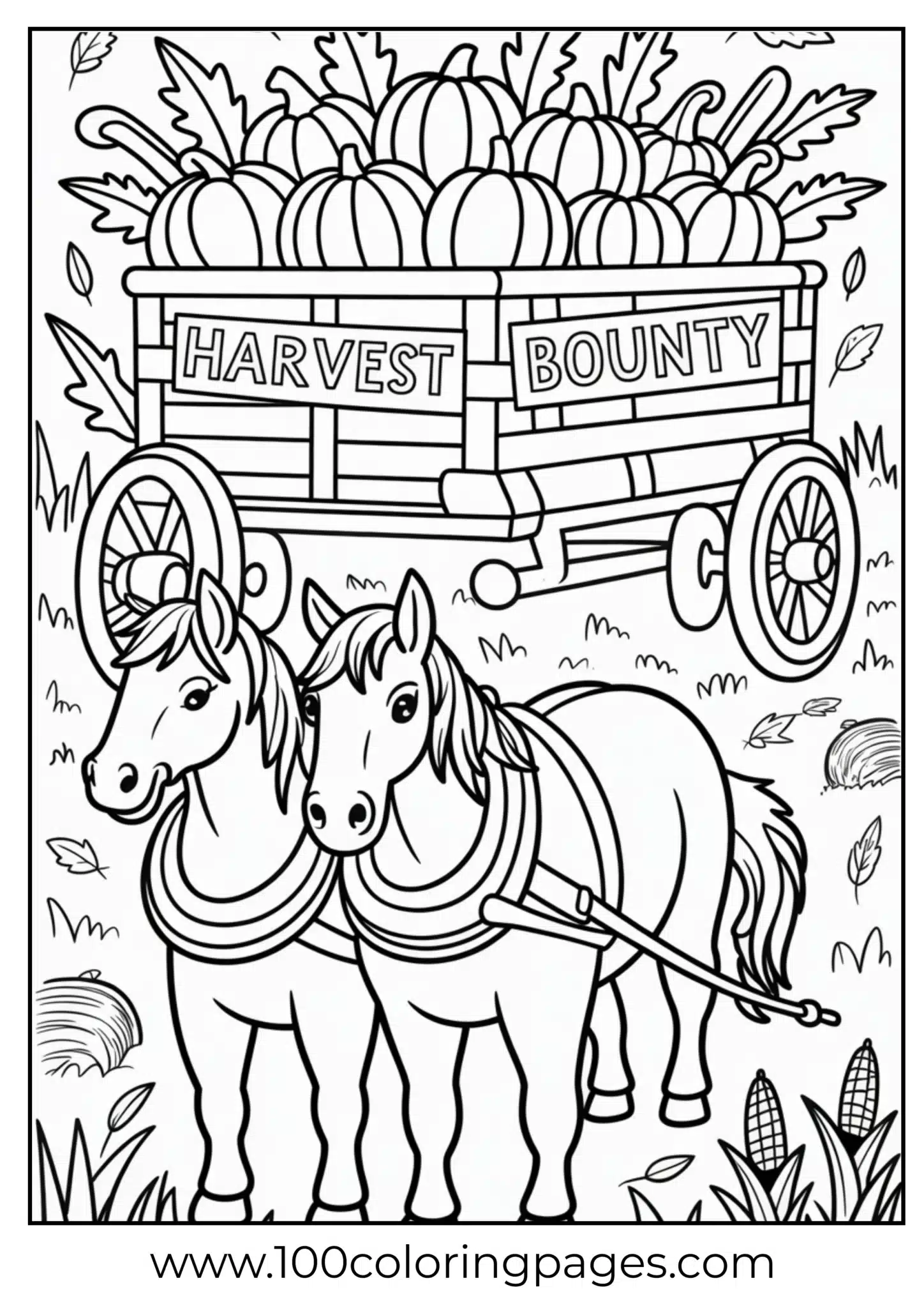 A horse-drawn wagon with pumpkins on Thanksgiving